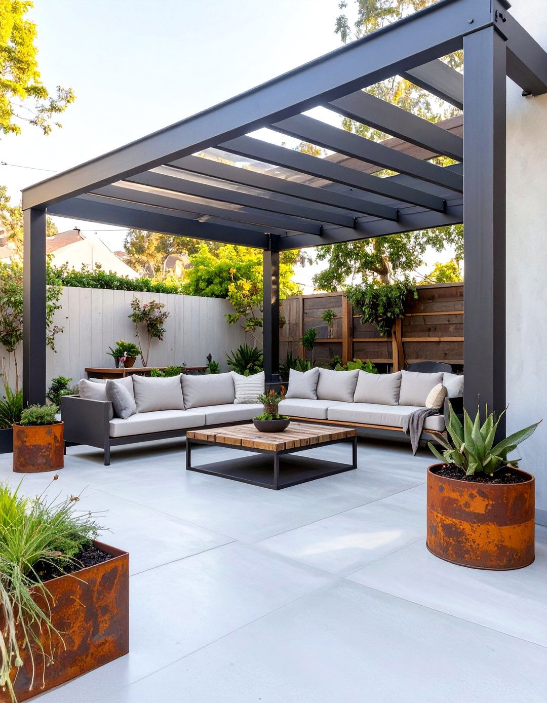 An Industrial Chic Concrete and Metal Patio - 30 backyard patio designs