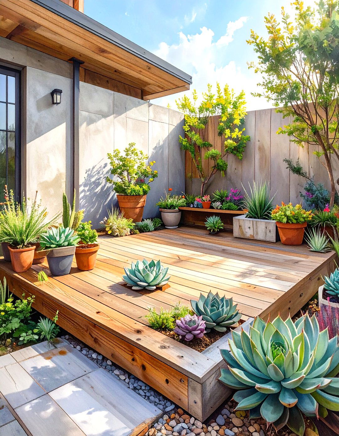An Industrial Cinder Block Base Deck - 30 low budget floating deck ideas