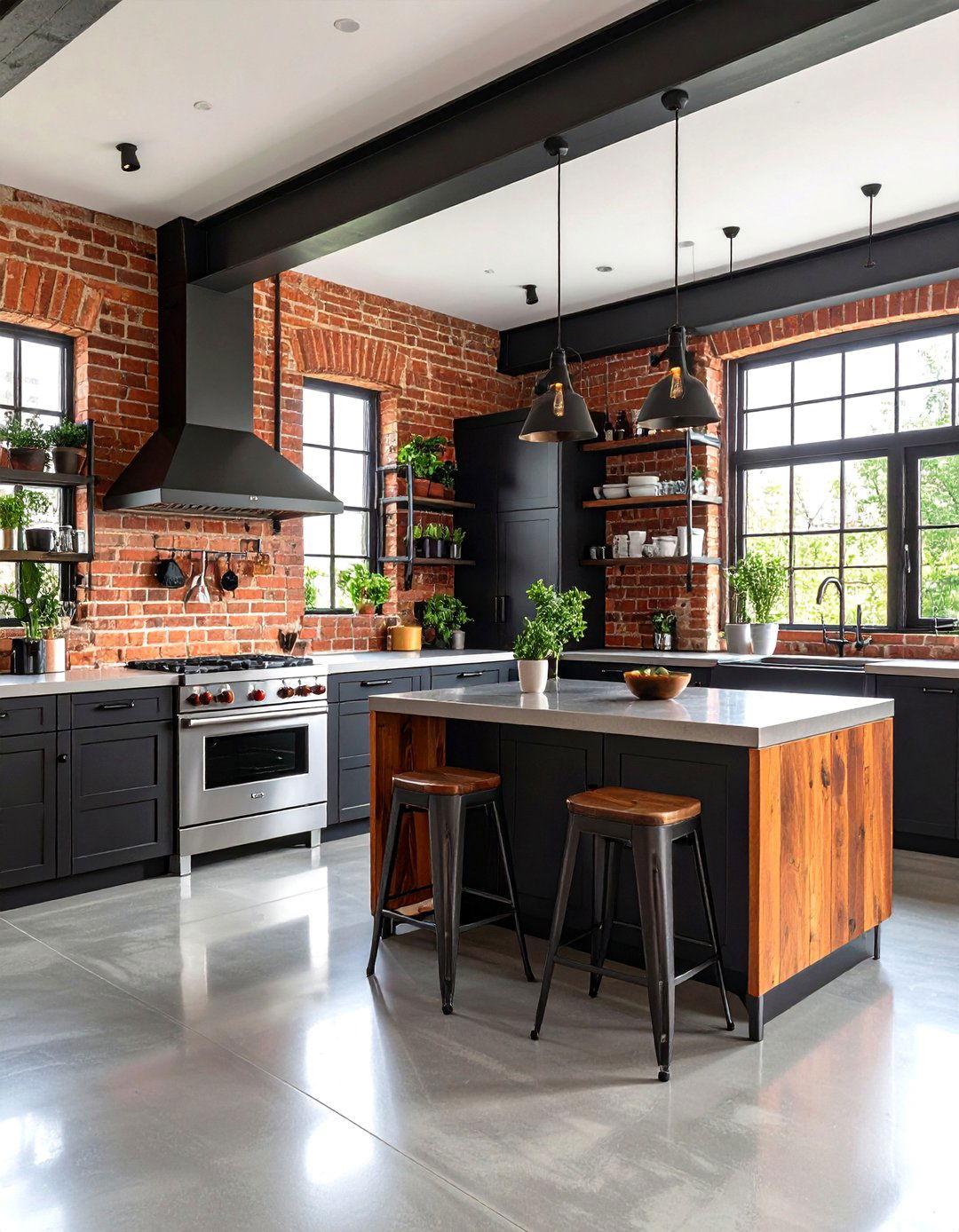 An Industrial Kitchen with Concrete Effect Tiles - 30 kitchen tile ideas