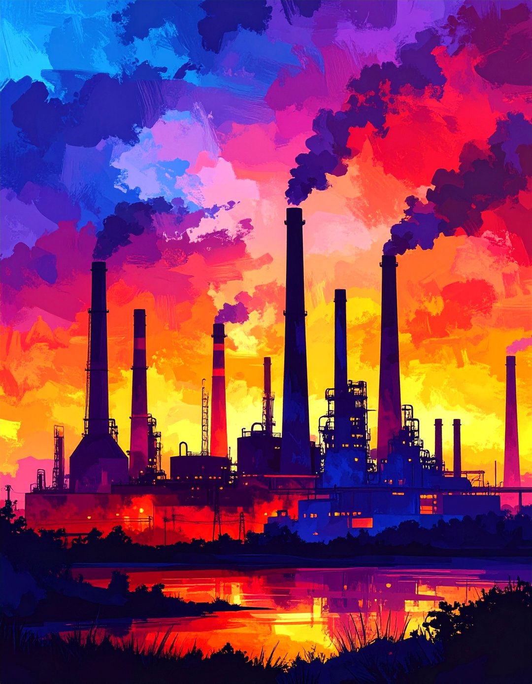 An Industrial Landscape at Sunset - 30 landscape painting ideas