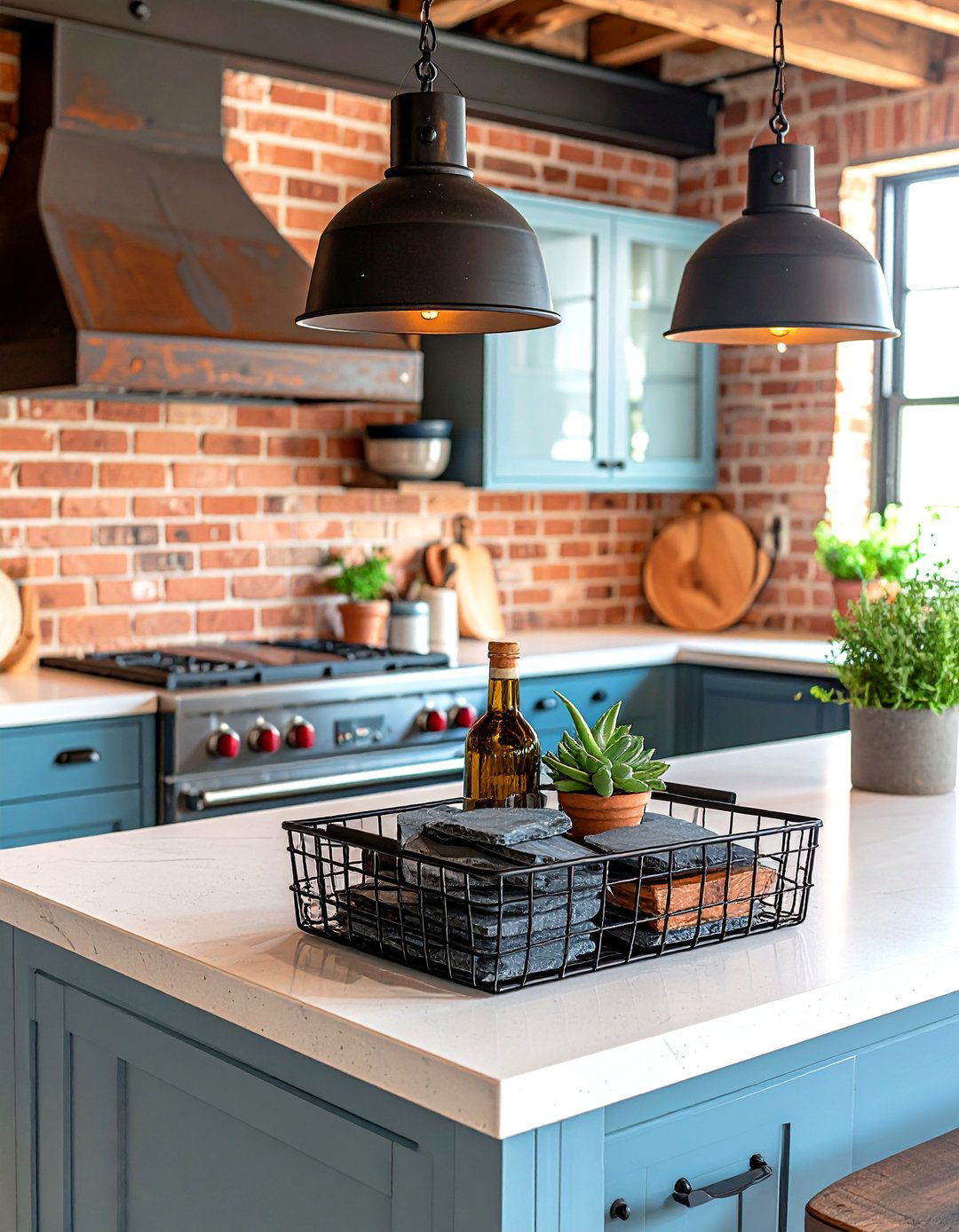 An Industrial Metal Basket - 30 kitchen island centerpiece ideas