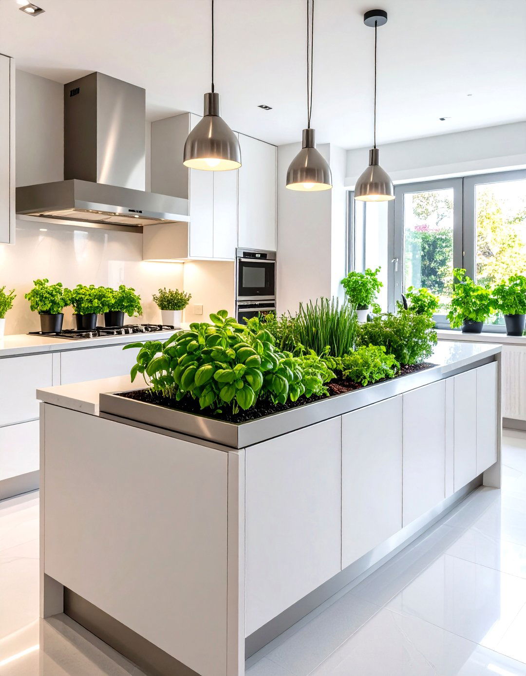 An Integrated Kitchen Island Herb Garden - 30 indoor herb garden ideas