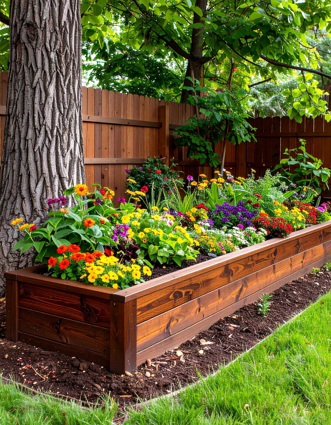 An L Shaped Raised Planter Box - 30 landscaping ideas around tree roots