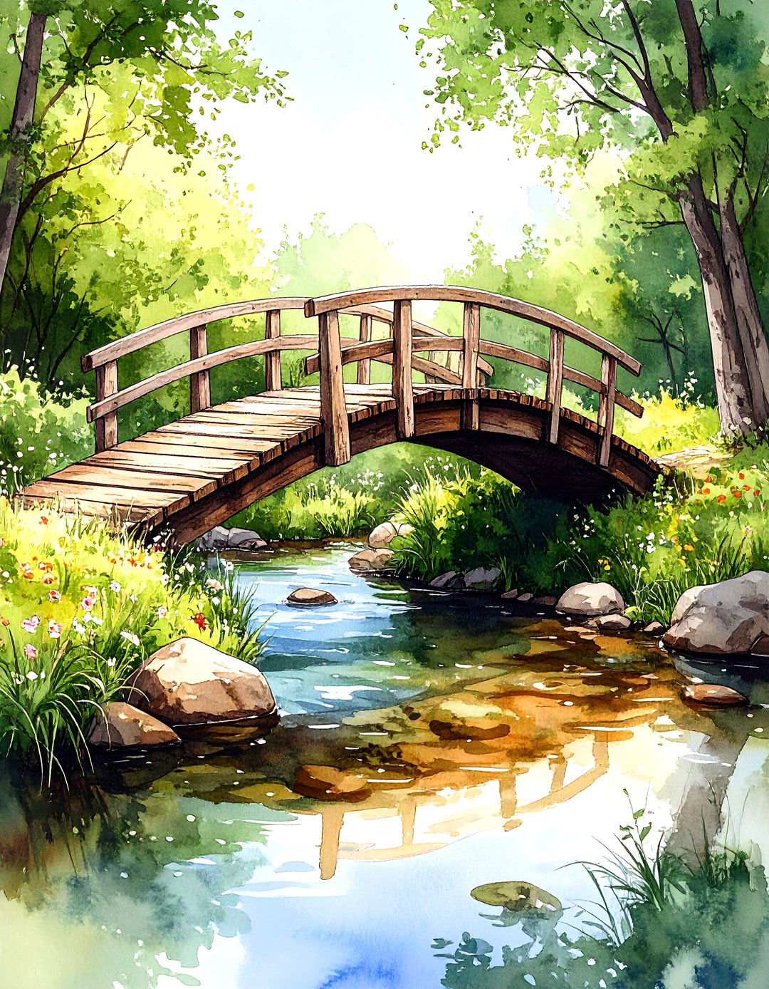 An Old Wooden Bridge Over a Creek - 30 landscape drawing ideas