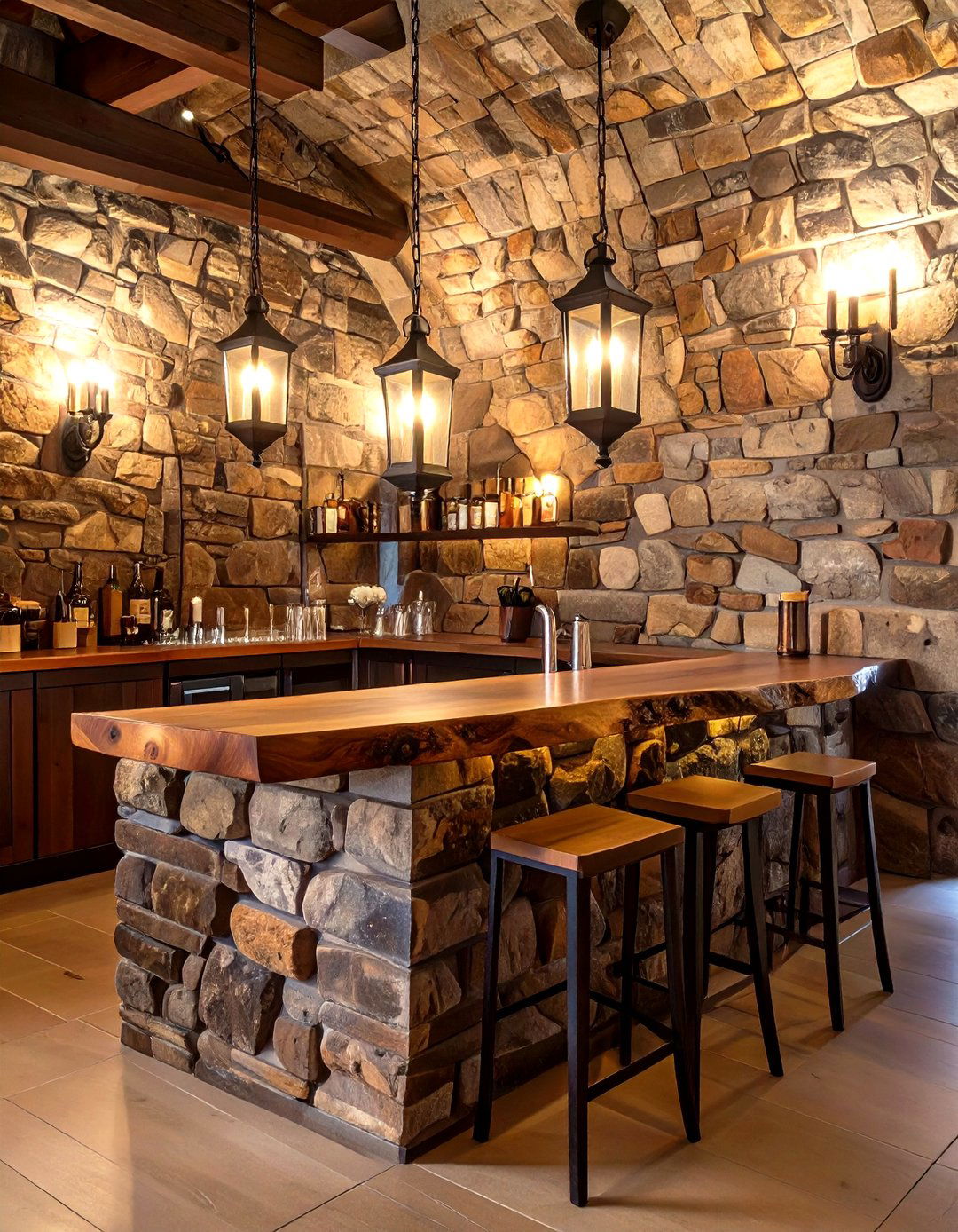 An Old World Stone Cellar Bar - 30 basement ideas with bar