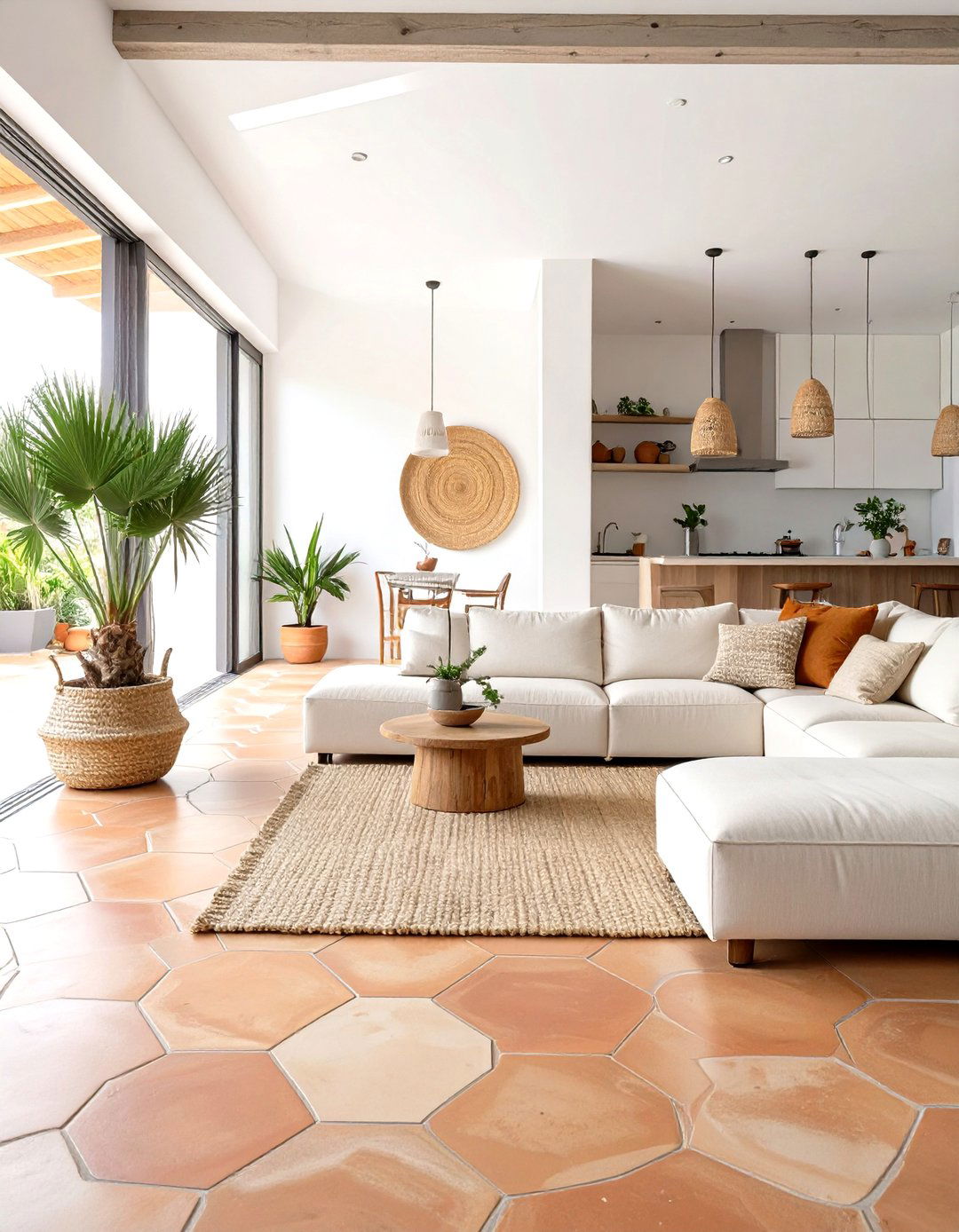 An Open Plan Living Area with Terracotta Floors - 30 modern spanish style interior design ideas