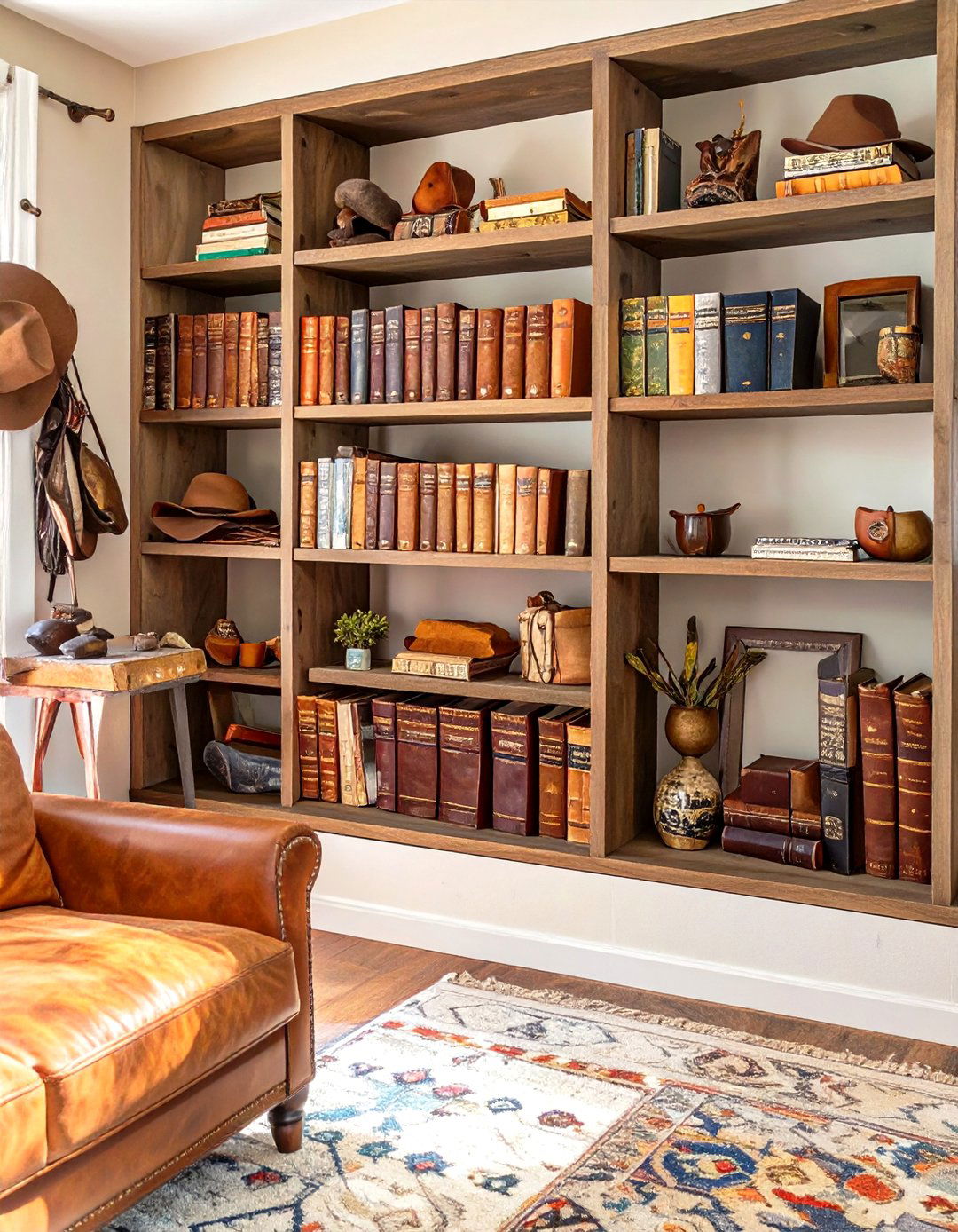 An Open Shelving Display of Western Books - 30 western living room ideas