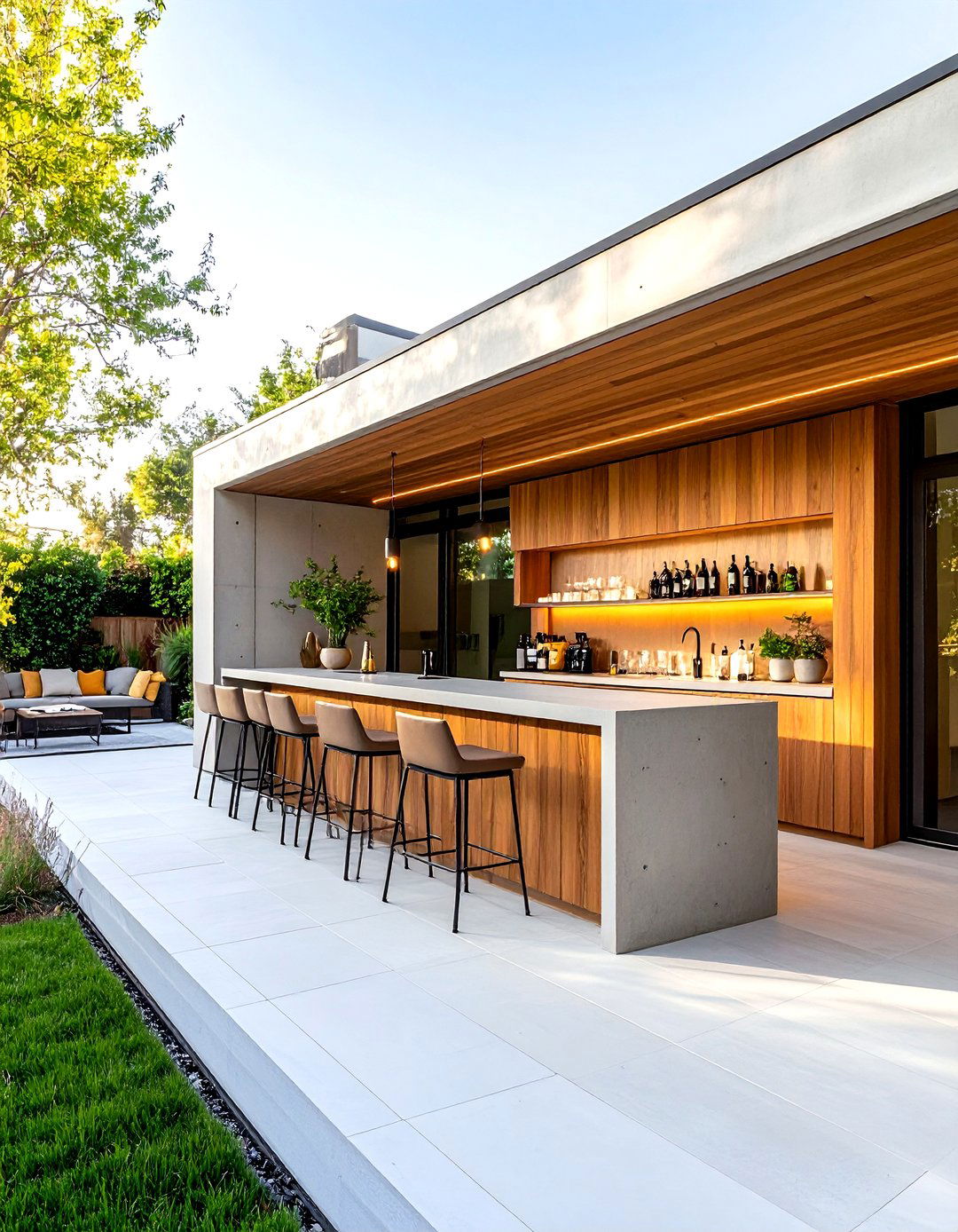 An Outdoor Bar with a High Back - 30 patio privacy ideas