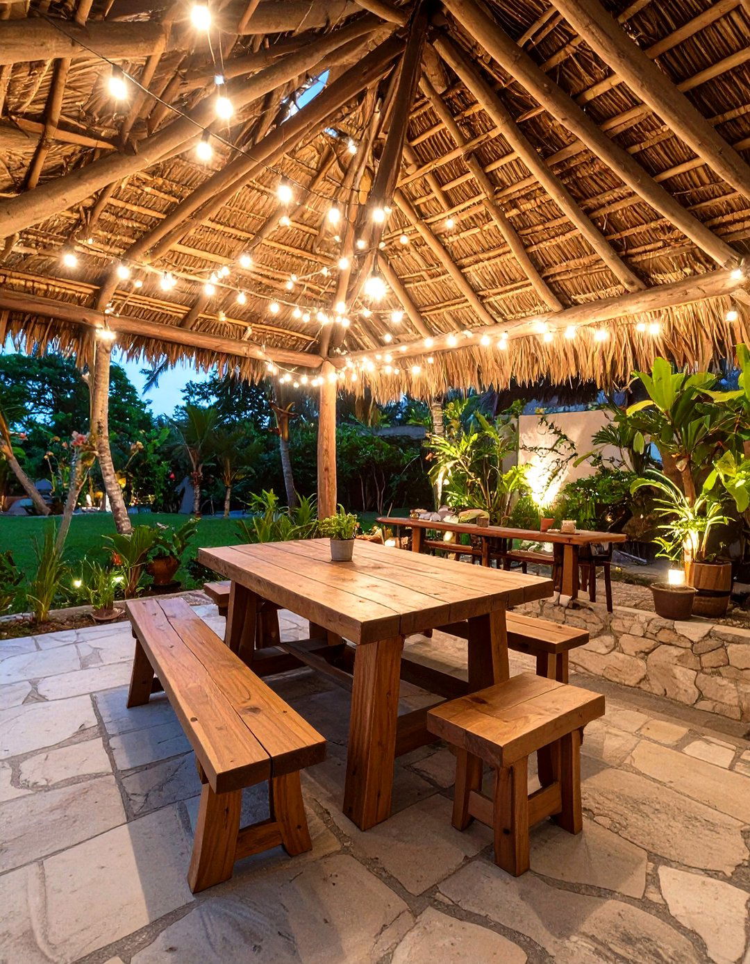 An Outdoor Dining Area with a Palapa Roof - 30 mexican house design ideas