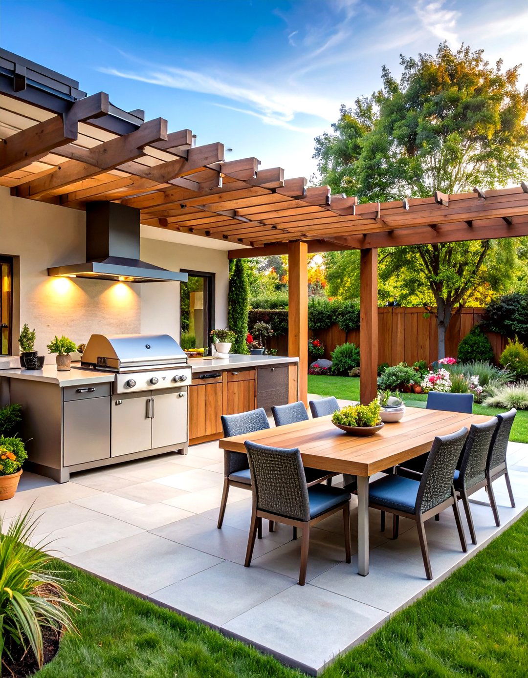An Outdoor Kitchen and Dining Area - 30 residential landscape design ideas