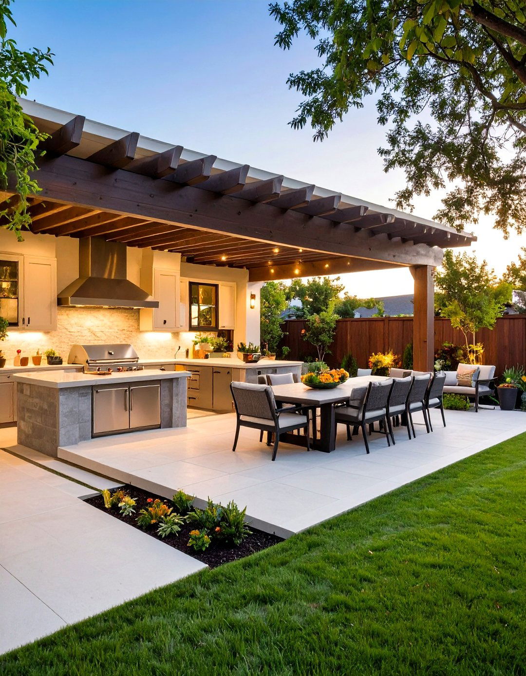 An Outdoor Kitchen and Dining Area - 30 backyard makeover ideas