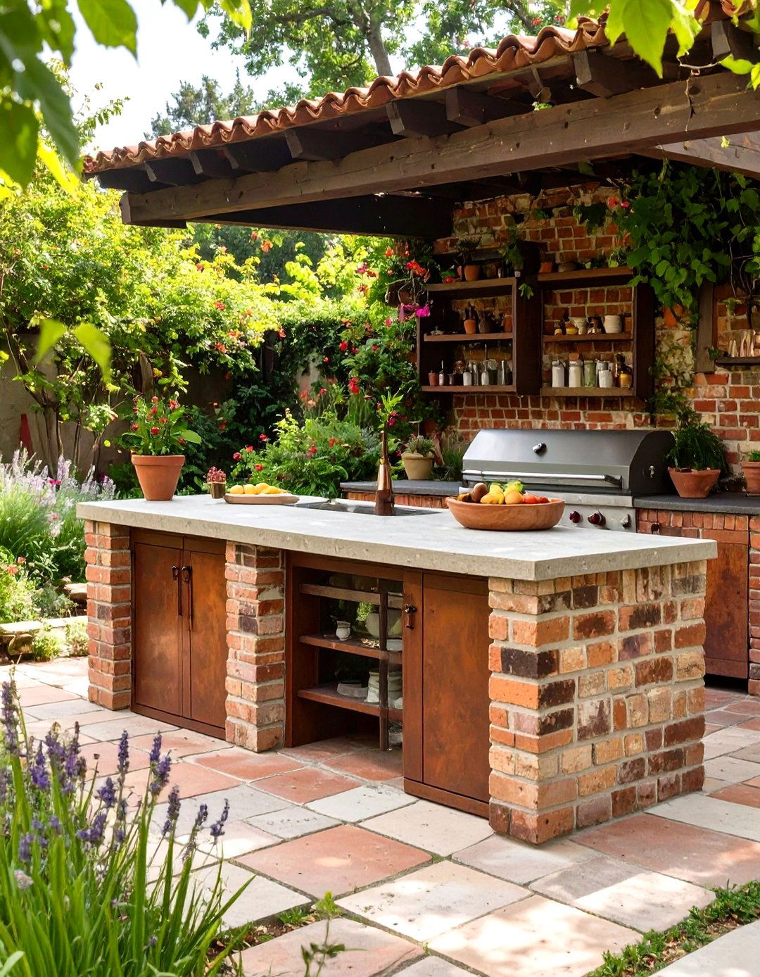 An Outdoor Kitchen from Reclaimed Bricks - 30 cheap simple outdoor kitchen ideas