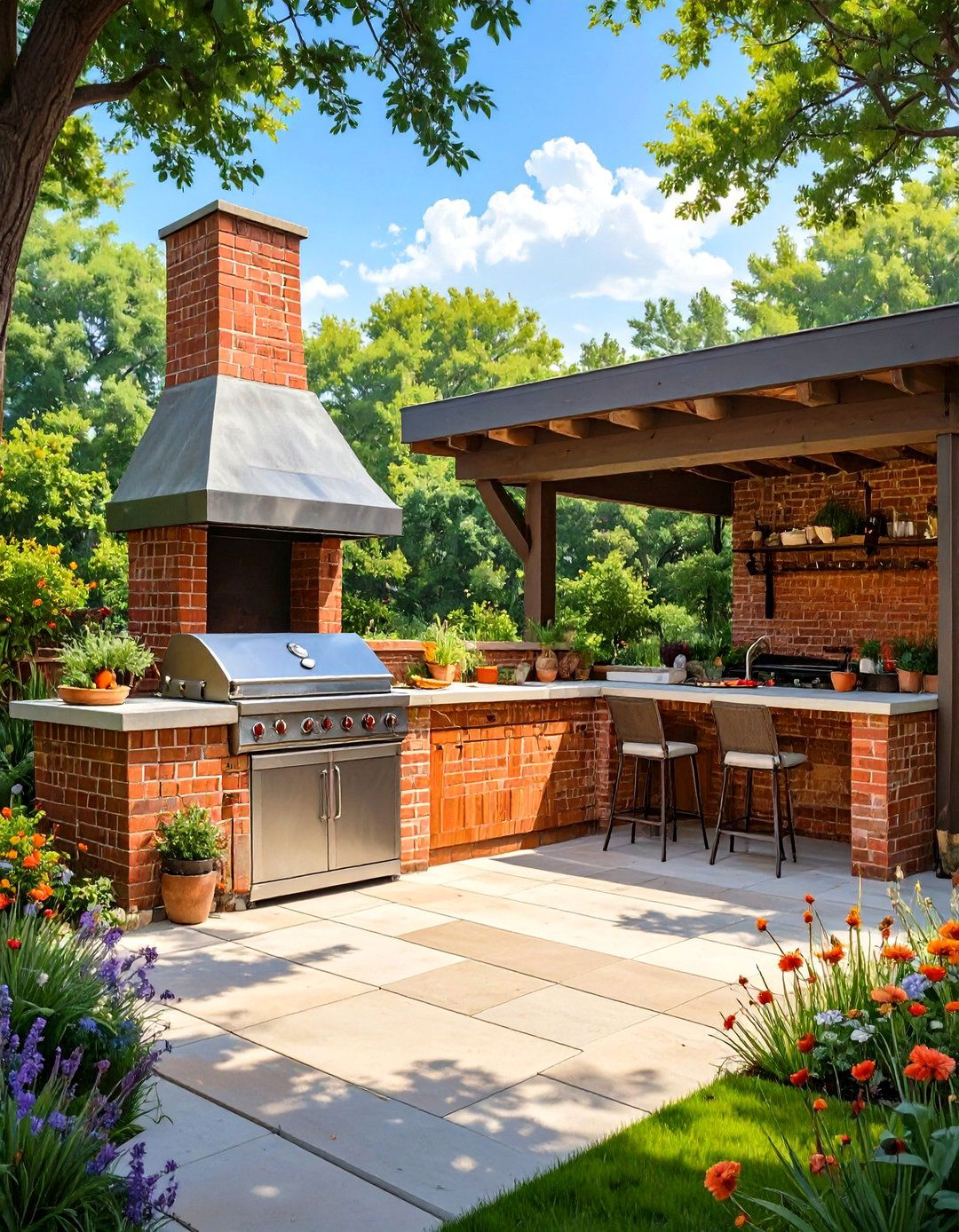 An Outdoor Kitchen with a Pizza Oven - 30 outdoor oasis ideas
