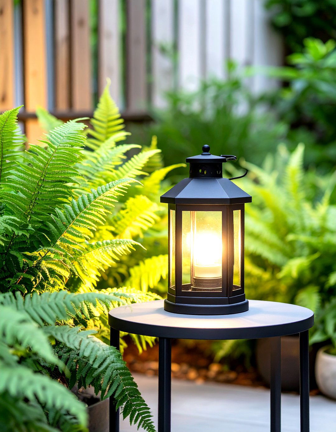 An Outdoor Lantern and Lighting Display in a Shady Corner - 30 shady garden corner ideas