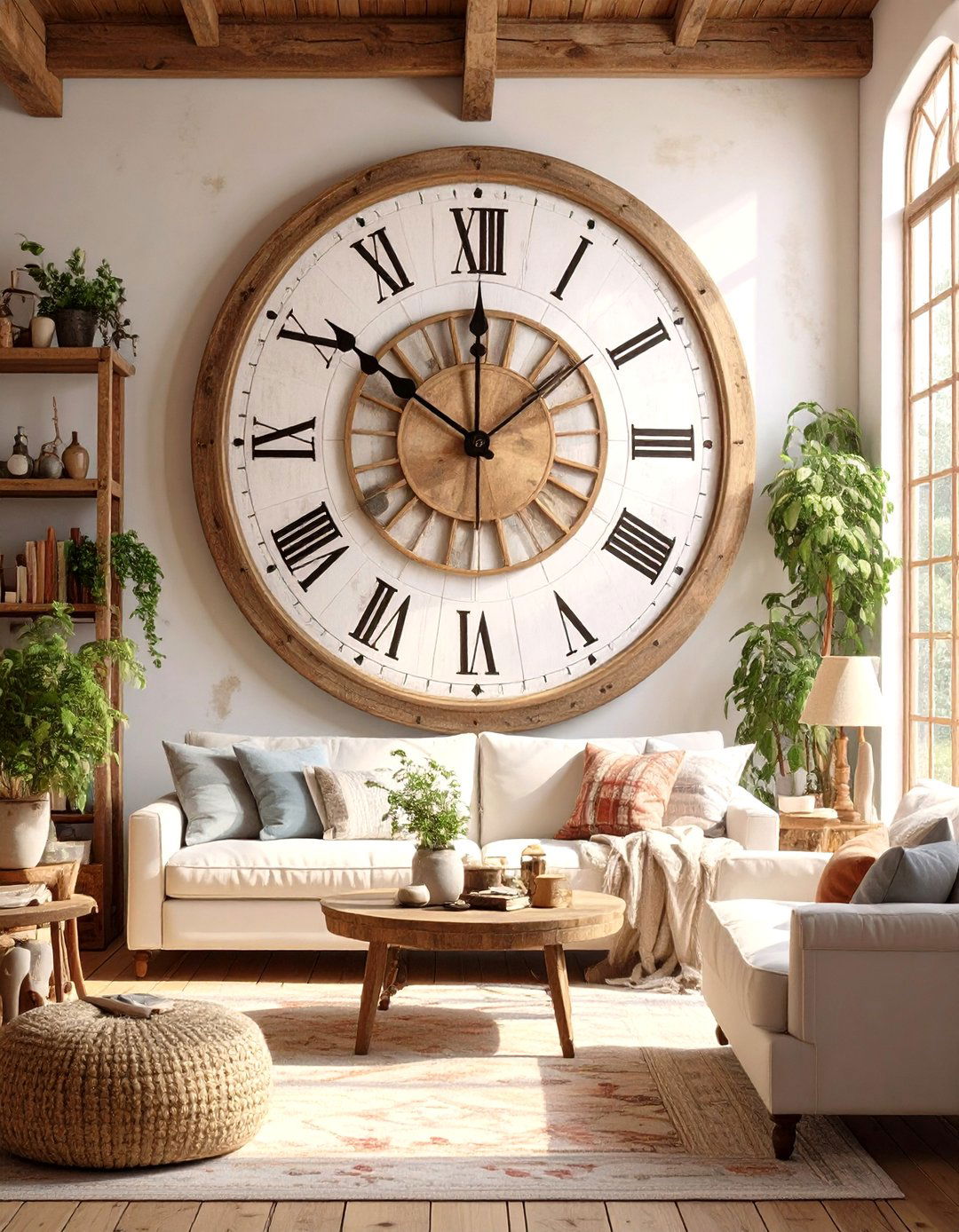 An Oversized Wall Clock - 30 wall decoration ideas for living room