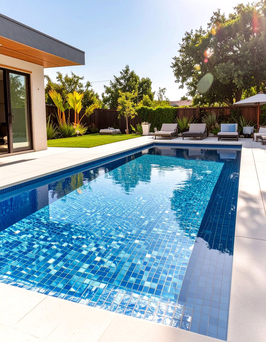 An Ultra Modern Glass Tile Pool - 30 backyard pool landscaping ideas