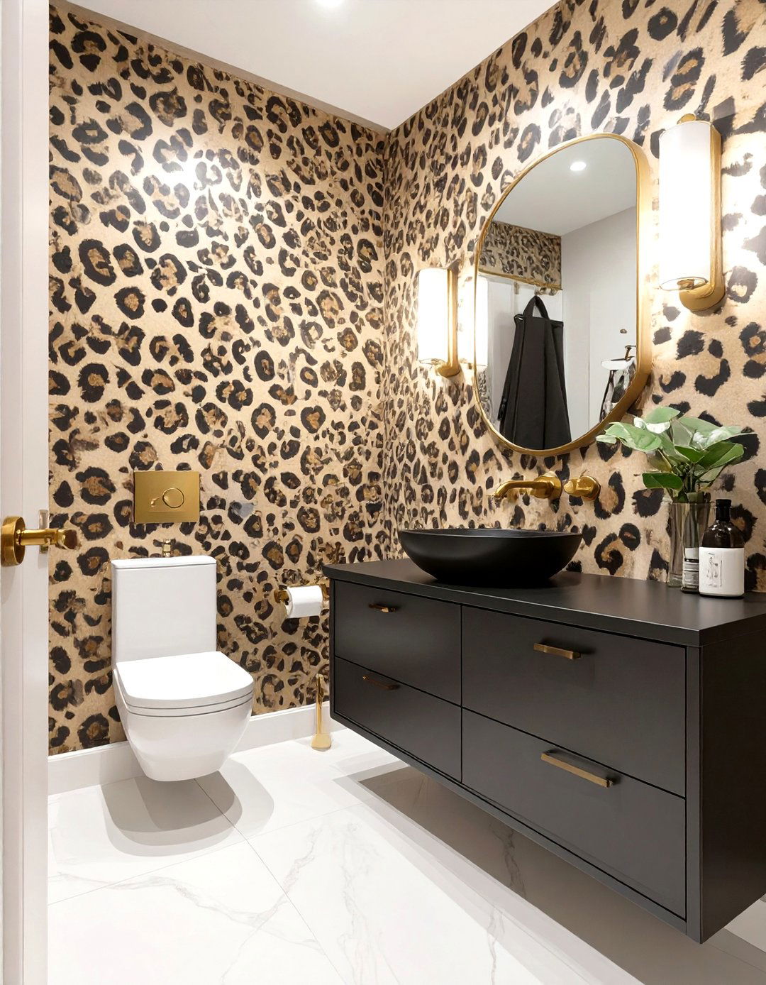 Animal Print for a Bold Powder Room - 30 how to use wallpaper in interior design ideas