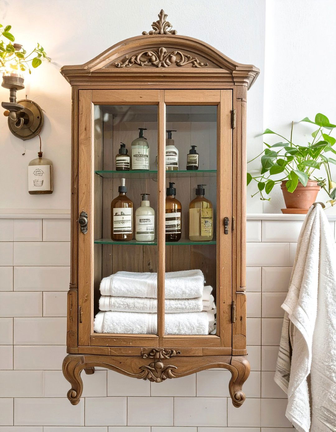 Antique Curio Cabinet for Bathroom Storage - 30 bathroom shelving ideas