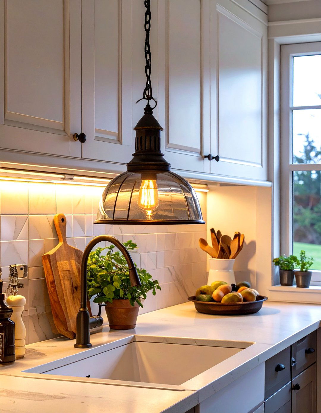 Antique Inspired Lighting Fixtures in a Small Country Kitchen - 30 small country kitchen ideas