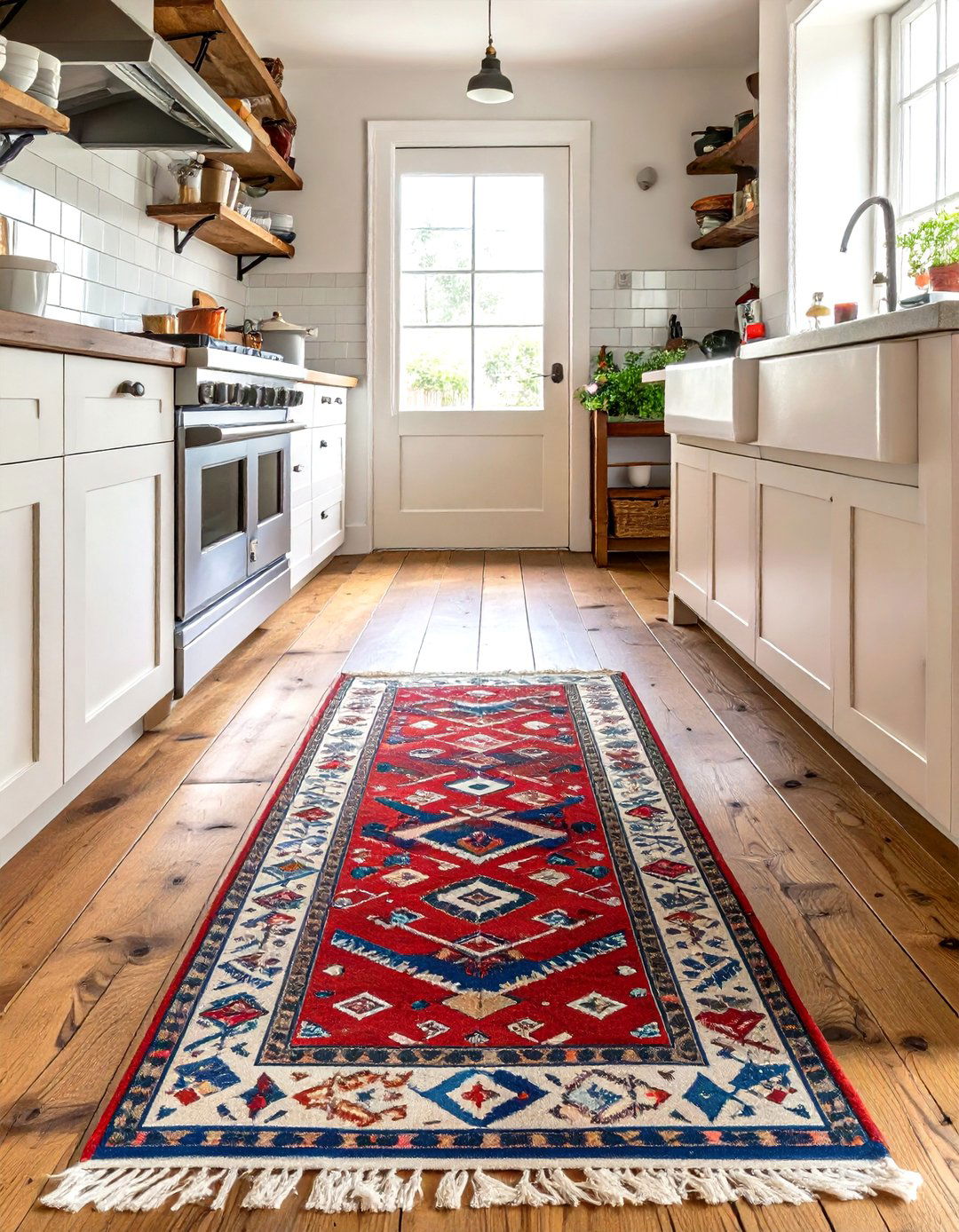 Antique Style Rug or Runner - 30 small rustic kitchen ideas
