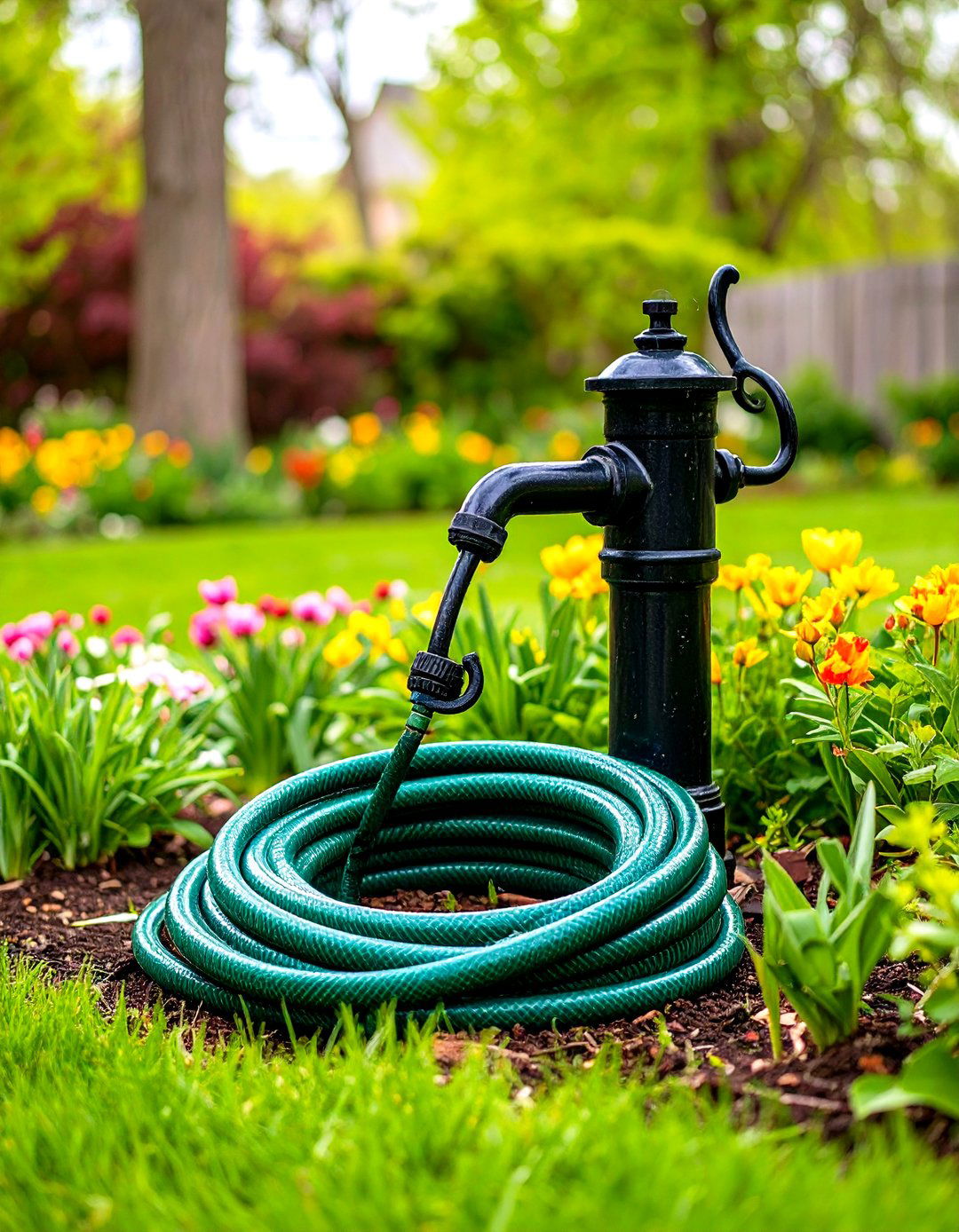 Antique Water Pump Feature - 30 garden hose storage ideas