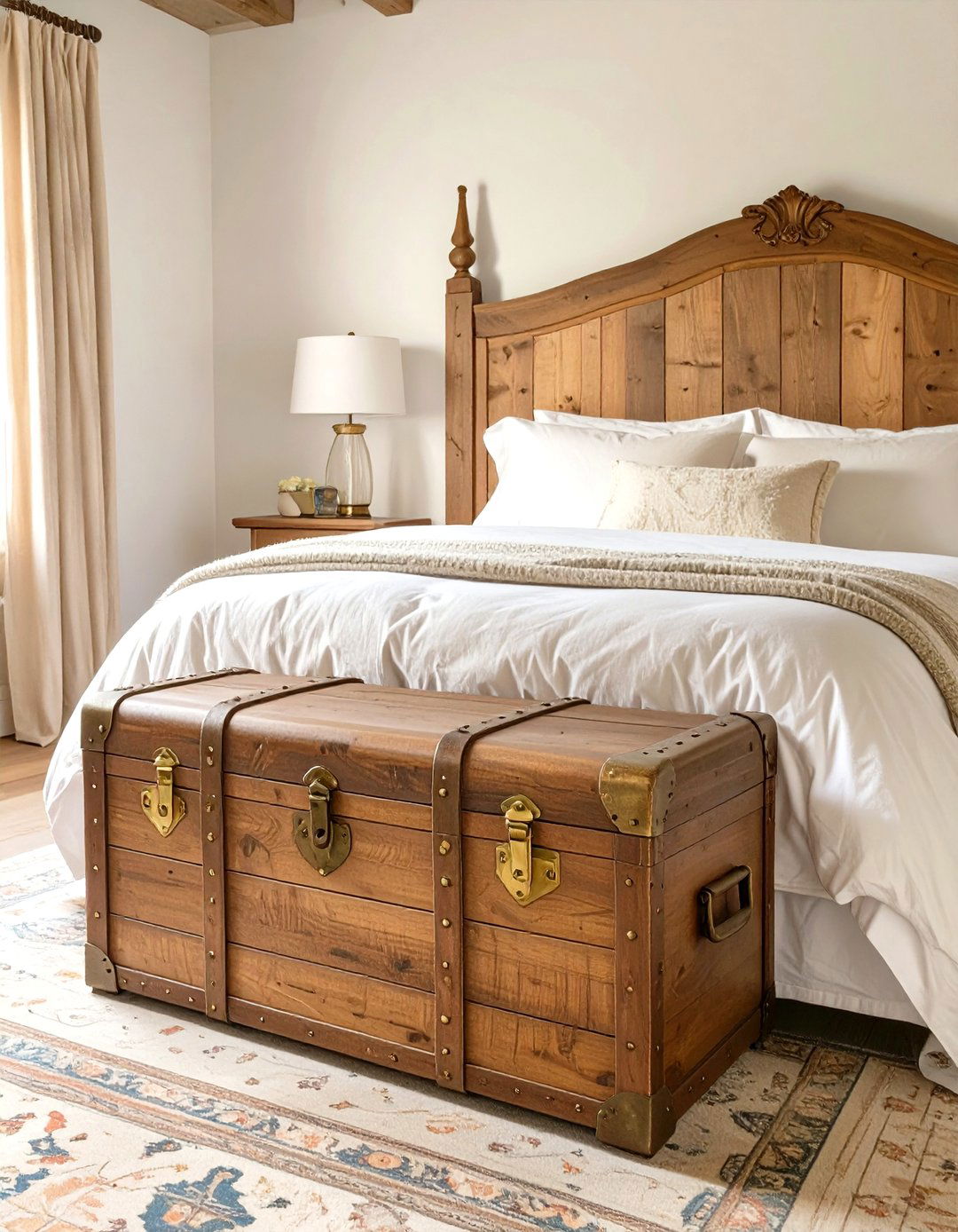 Antique Wooden Trunk as a Coffee Table - 30 vintage bedroom ideas