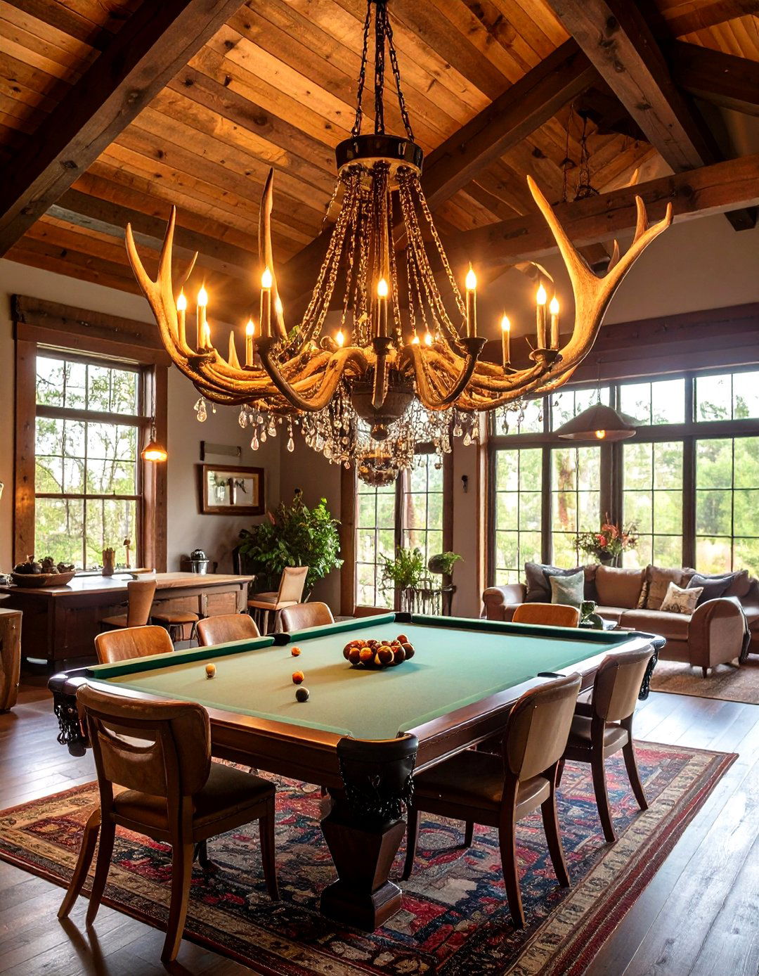 Antler Chandelier Lighting - 30 rustic man cave ideas