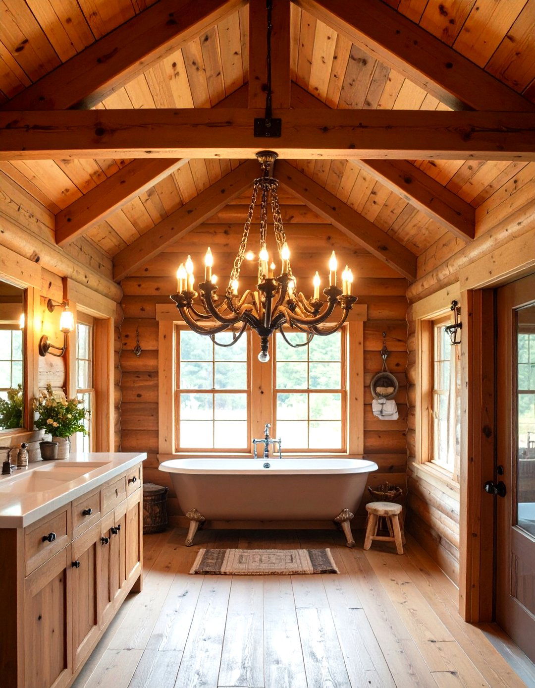 Antler Chandelier or Decor - 30 rustic bathroom ideas