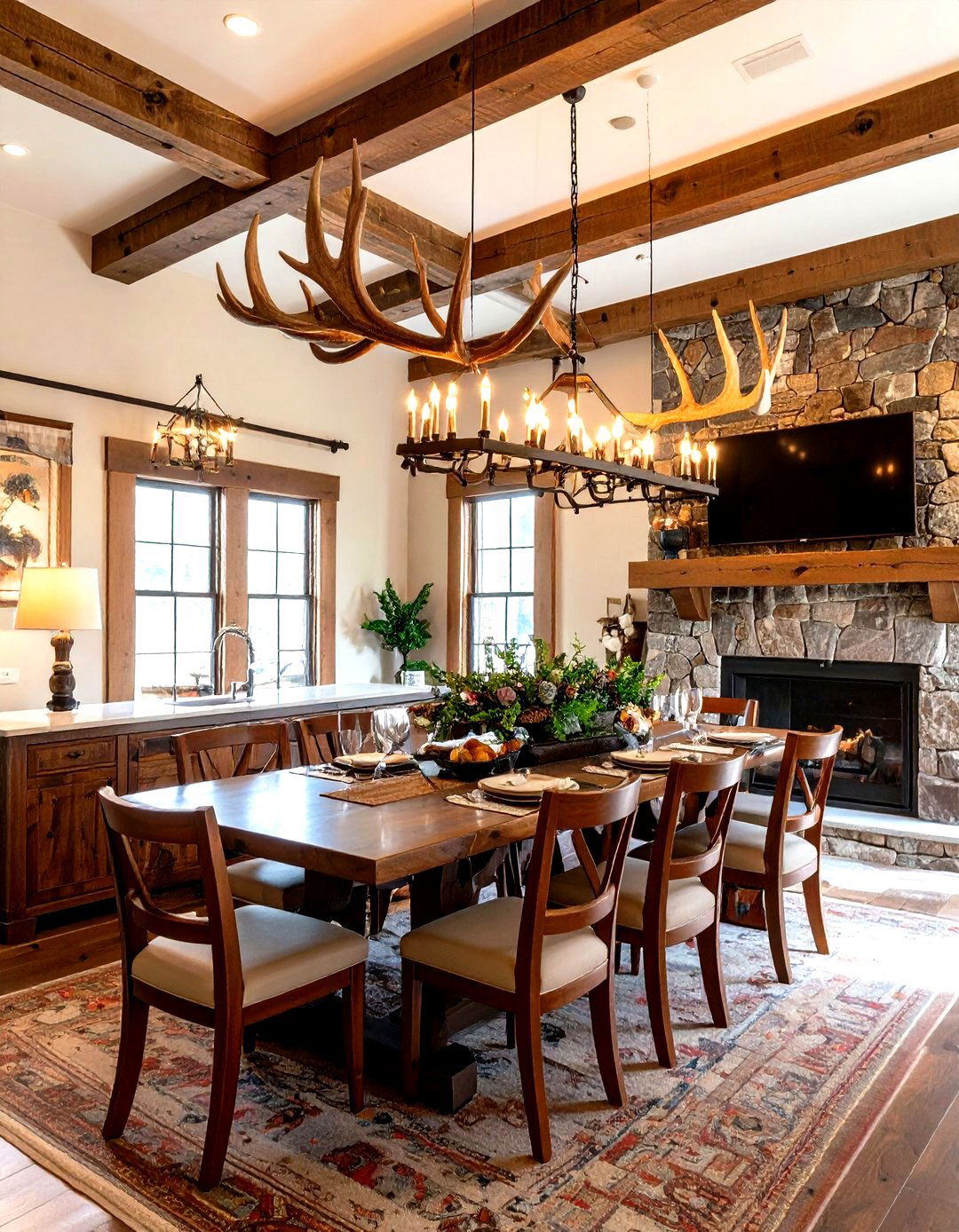 Antler or Horn Decorations - 30 rustic dining room ideas