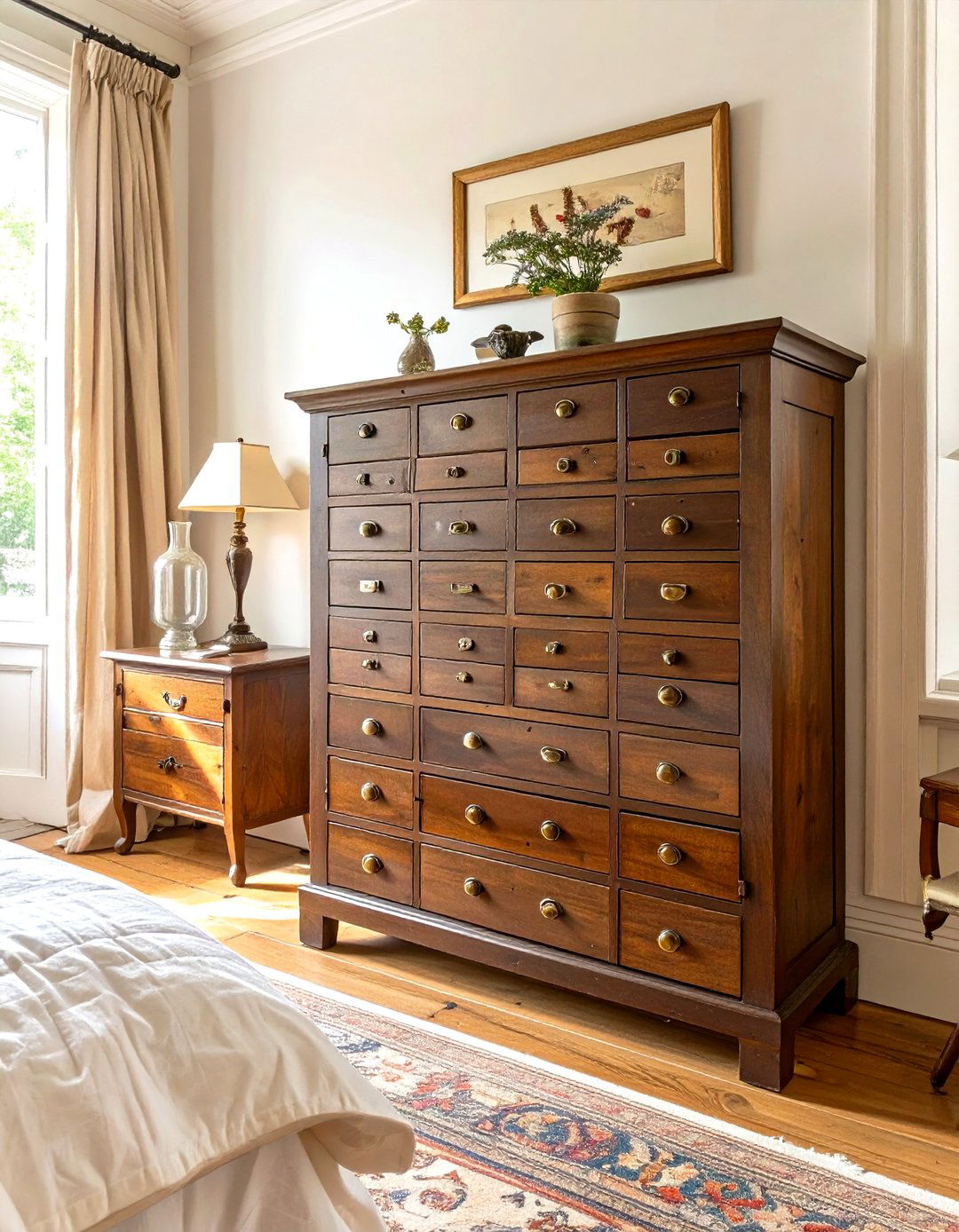 Apothecary Cabinet for Storage - 30 vintage bedroom ideas