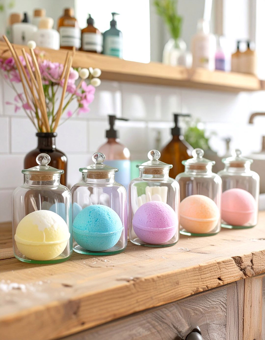 Apothecary Jar Collection - 30 bathroom counter organization ideas