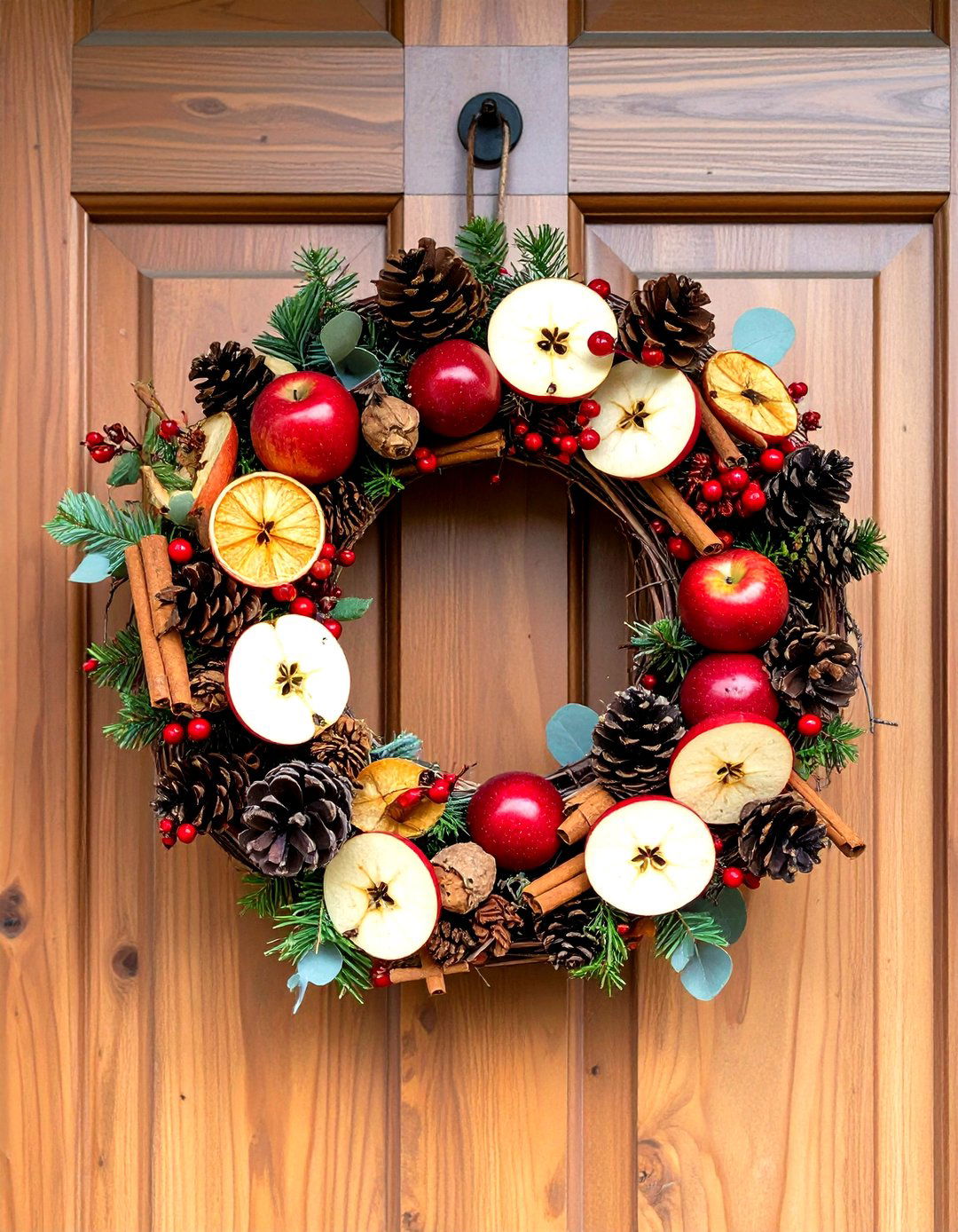 Apple and Pinecone Wreath - 30 small front porch fall decorating ideas