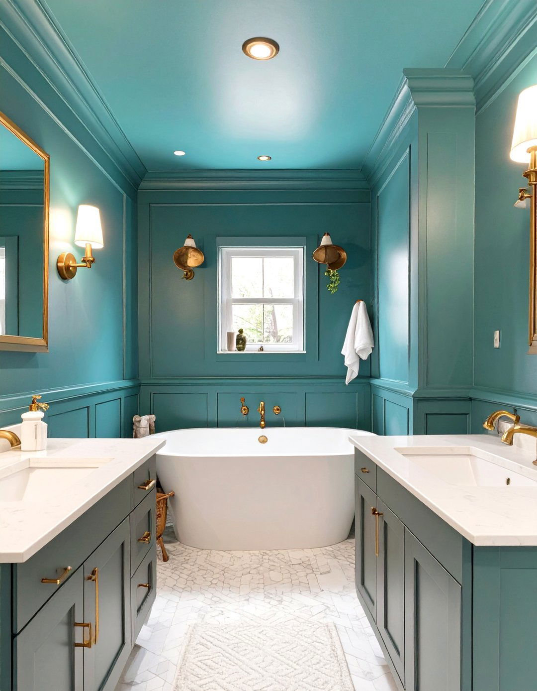 Applying Color Drenching in Teal - 30 small bathroom color trends 2025
