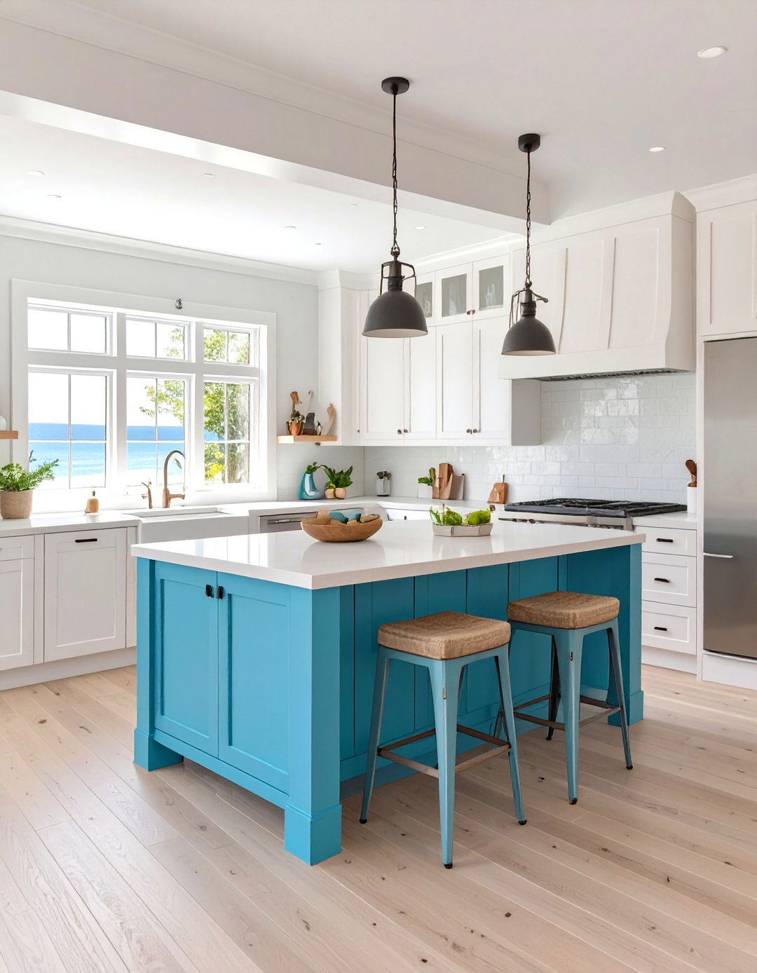 Aqua Blue Accent Kitchen - 30 coastal kitchen ideas