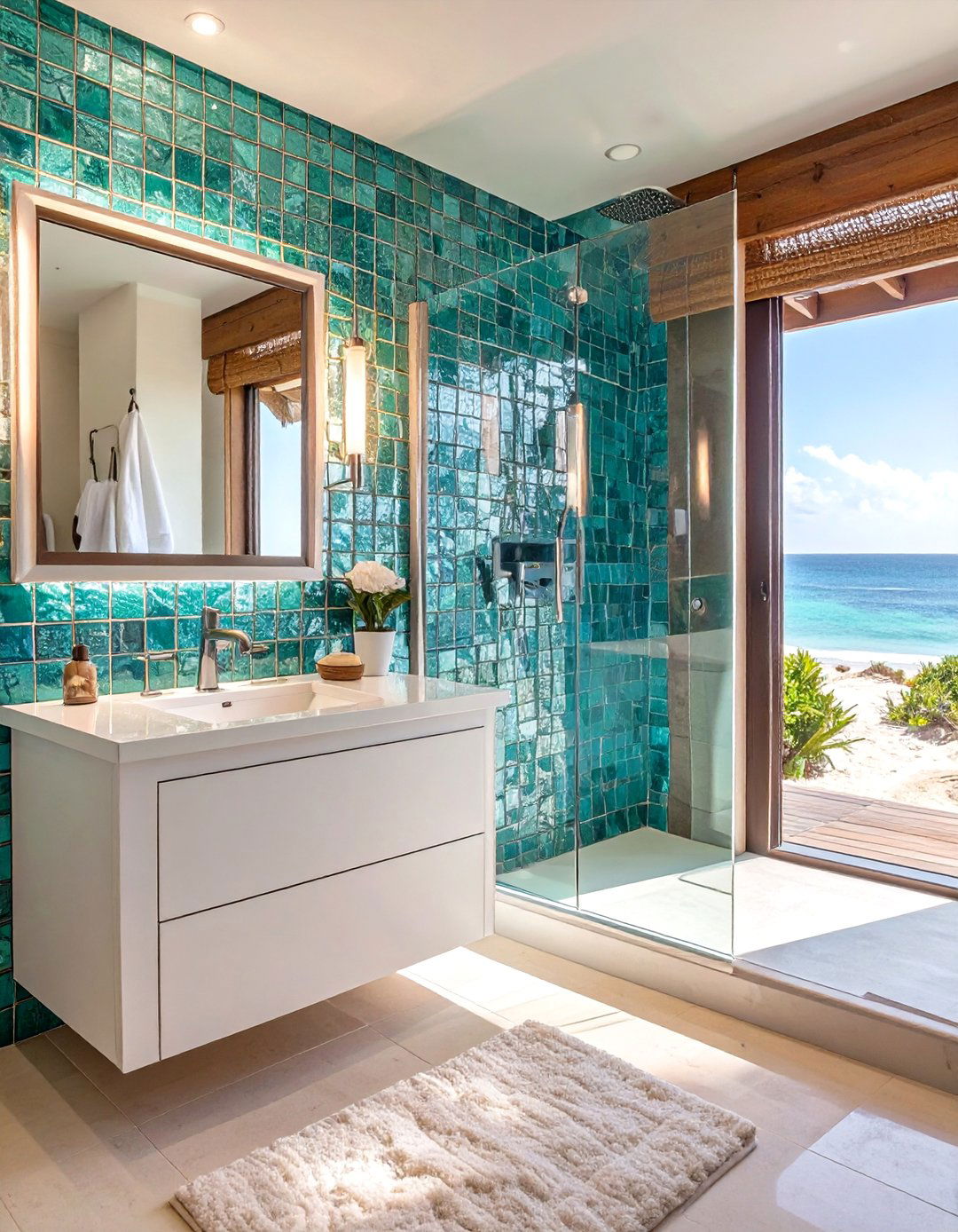 Aqua Glass Tile Bathroom - 30 beach bathroom ideas