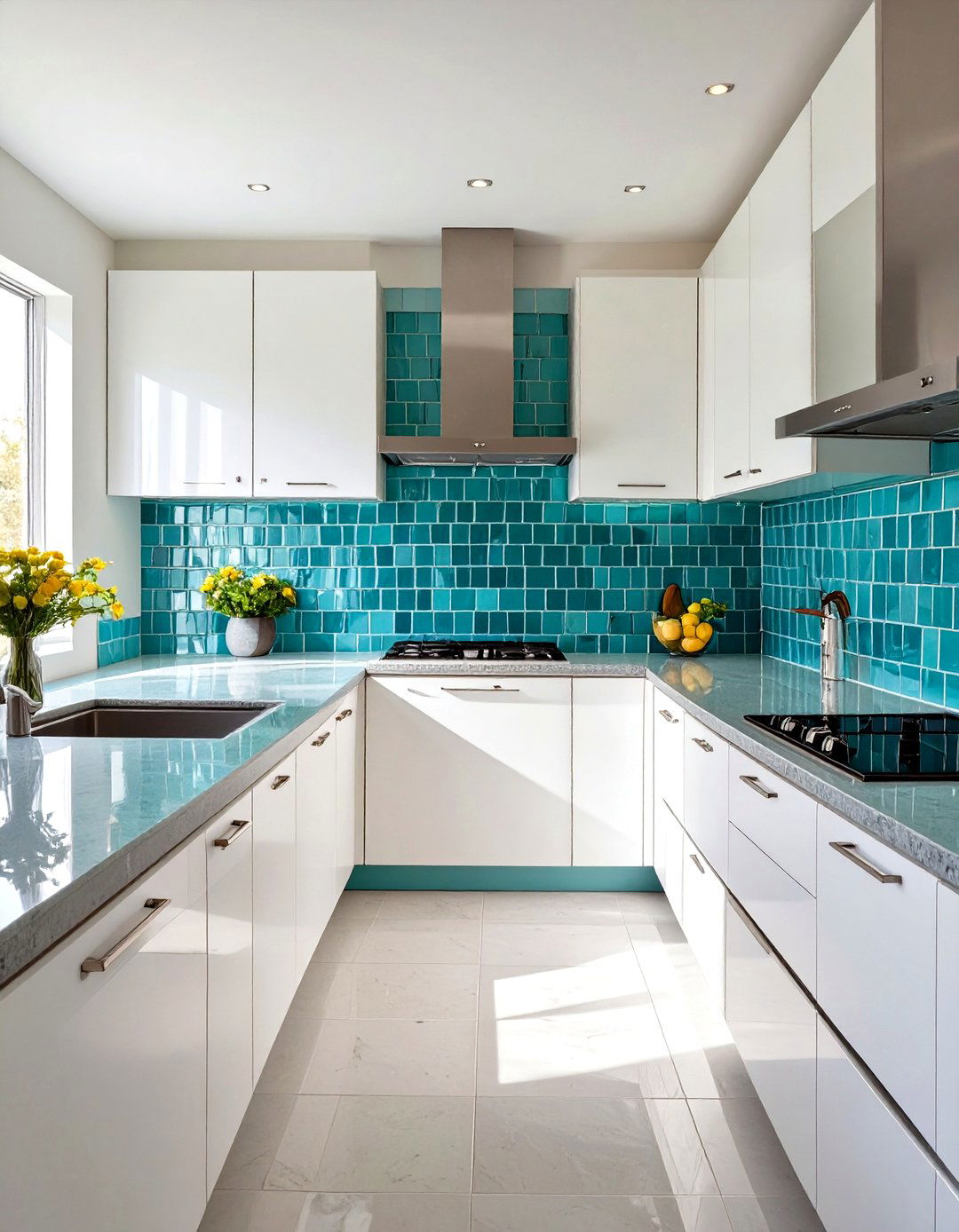 Aqua and Glass Tile Kitchen - 30 beach house kitchen ideas