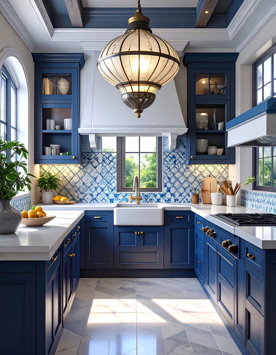 Arabesque and Lantern Shape Tiles - 30 backsplash ideas for dark cabinets and light countertops