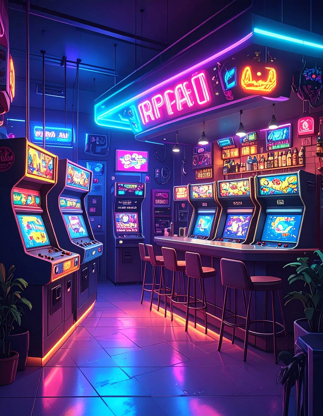 Arcade Themed Garage Bar - 30 man cave garage bar ideas