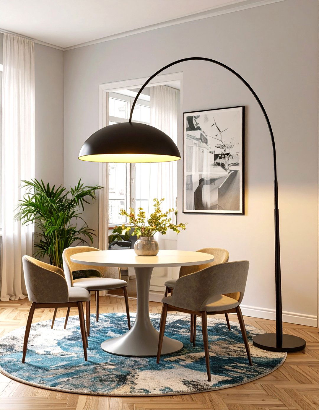 Arched Floor Lamp Over Table - 30 small dining room lighting ideas