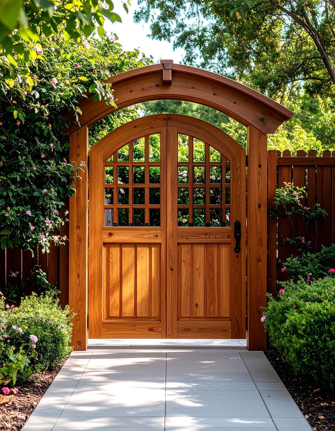 Arched Gate with a Speakeasy Window - 30 backyard gate ideas