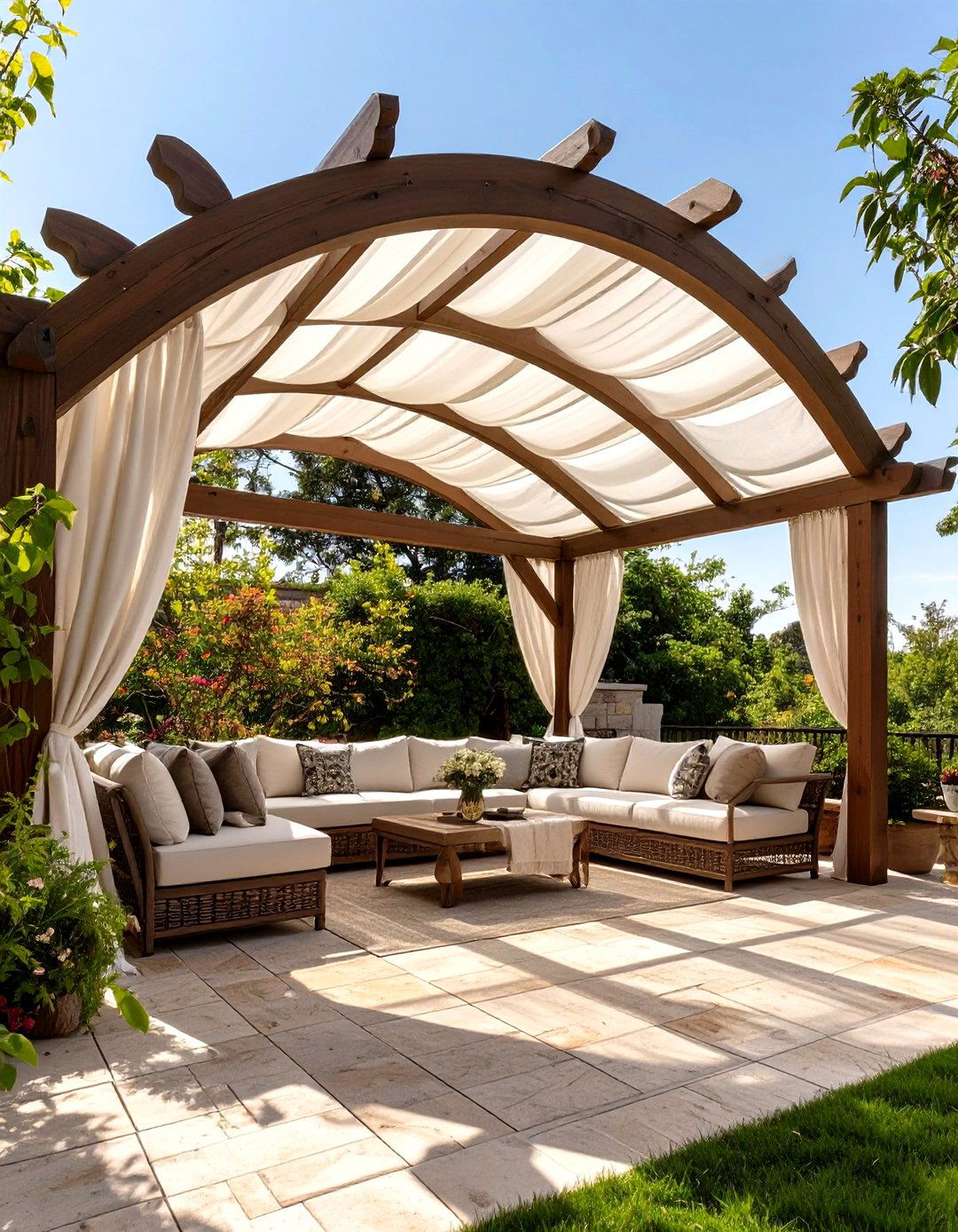 Arched Pergola with Fabric Weave - 30 deck roof ideas