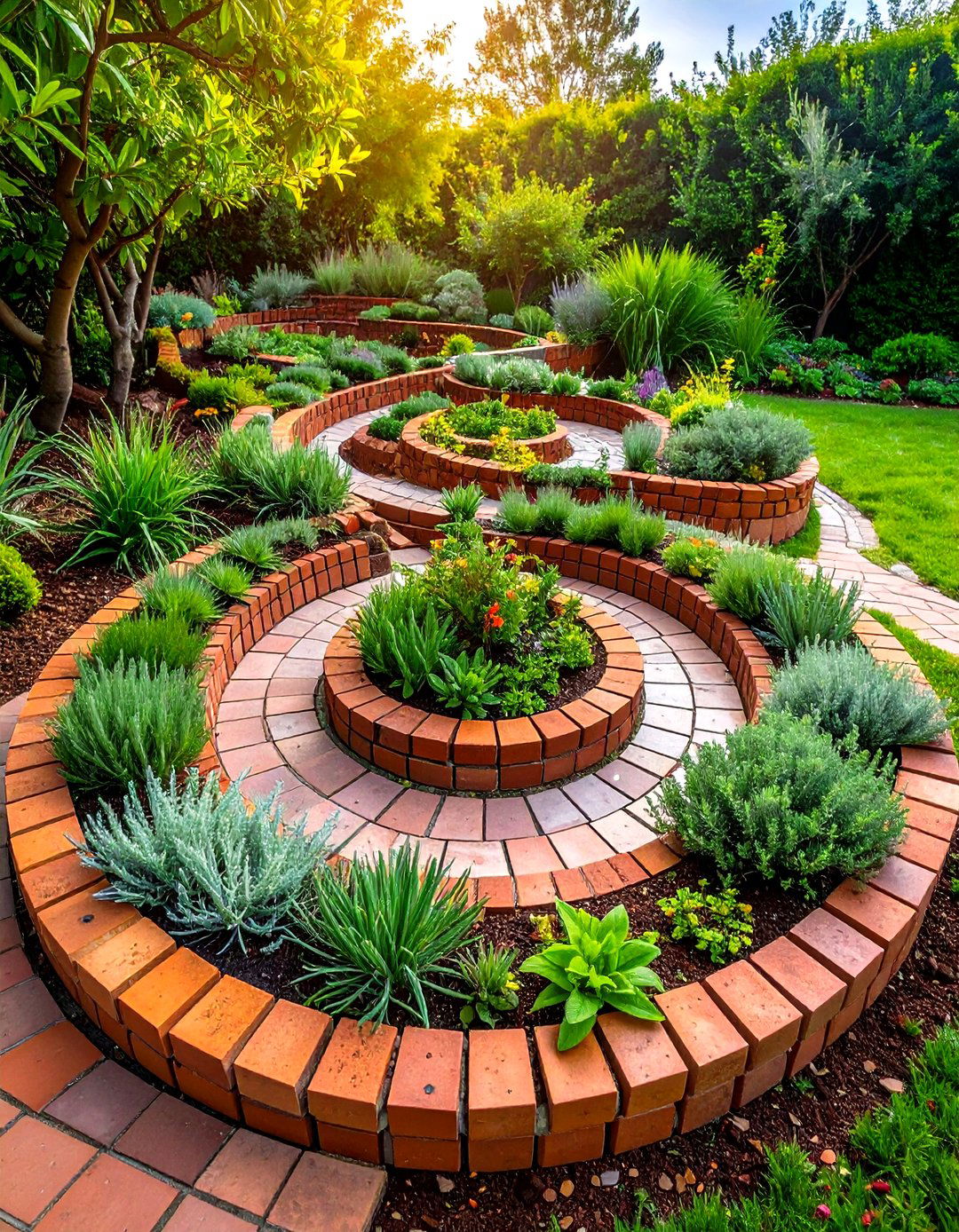 Aromatic Herb Spiral Flower Bed Garden - 30 flower bed garden ideas