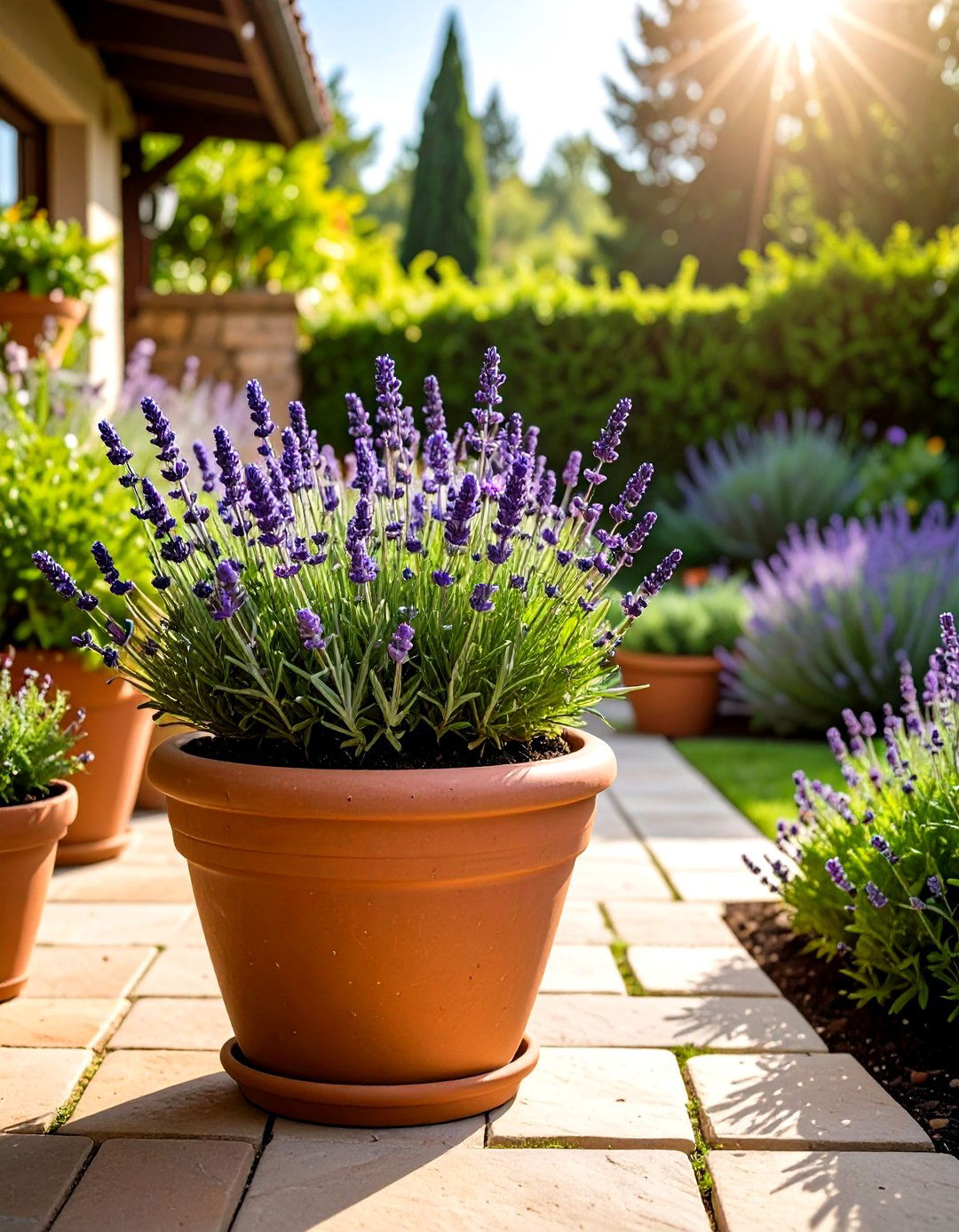 Aromatic Lavender in Terracotta Pots - 30 patio plants ideas