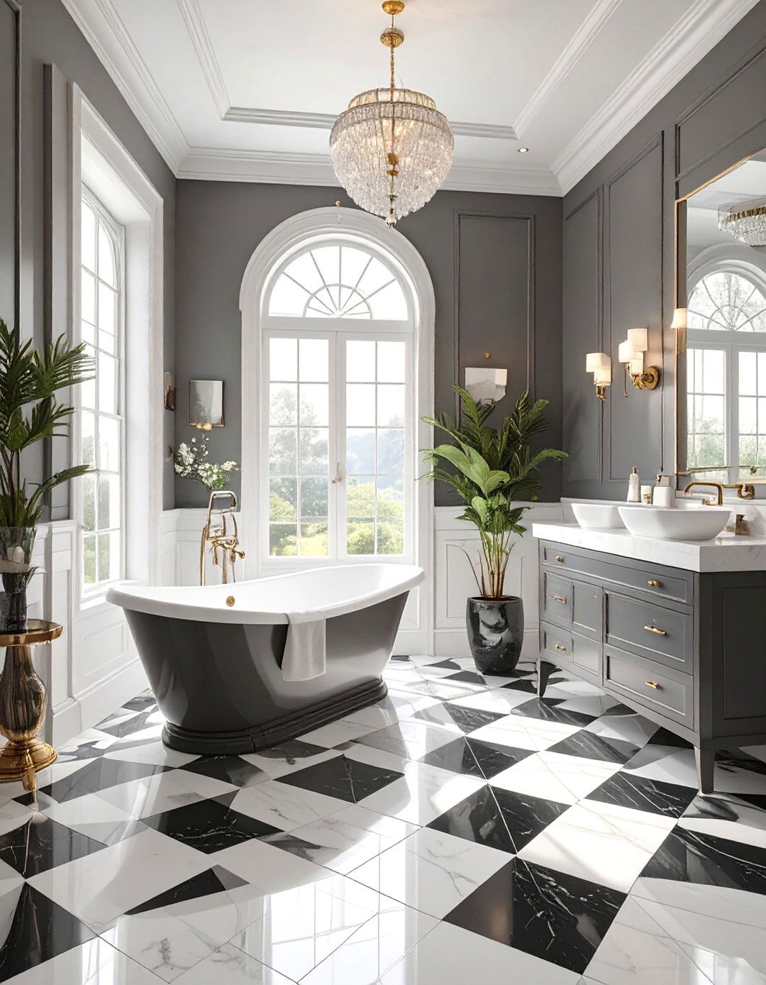Art Deco Bathroom with Geometric Patterns - 30 black and white bathroom ideas