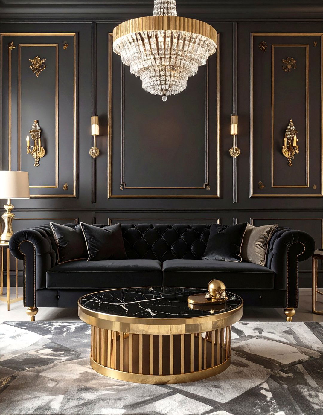 Art Deco Black and Gold Living Room - 30 black living room ideas