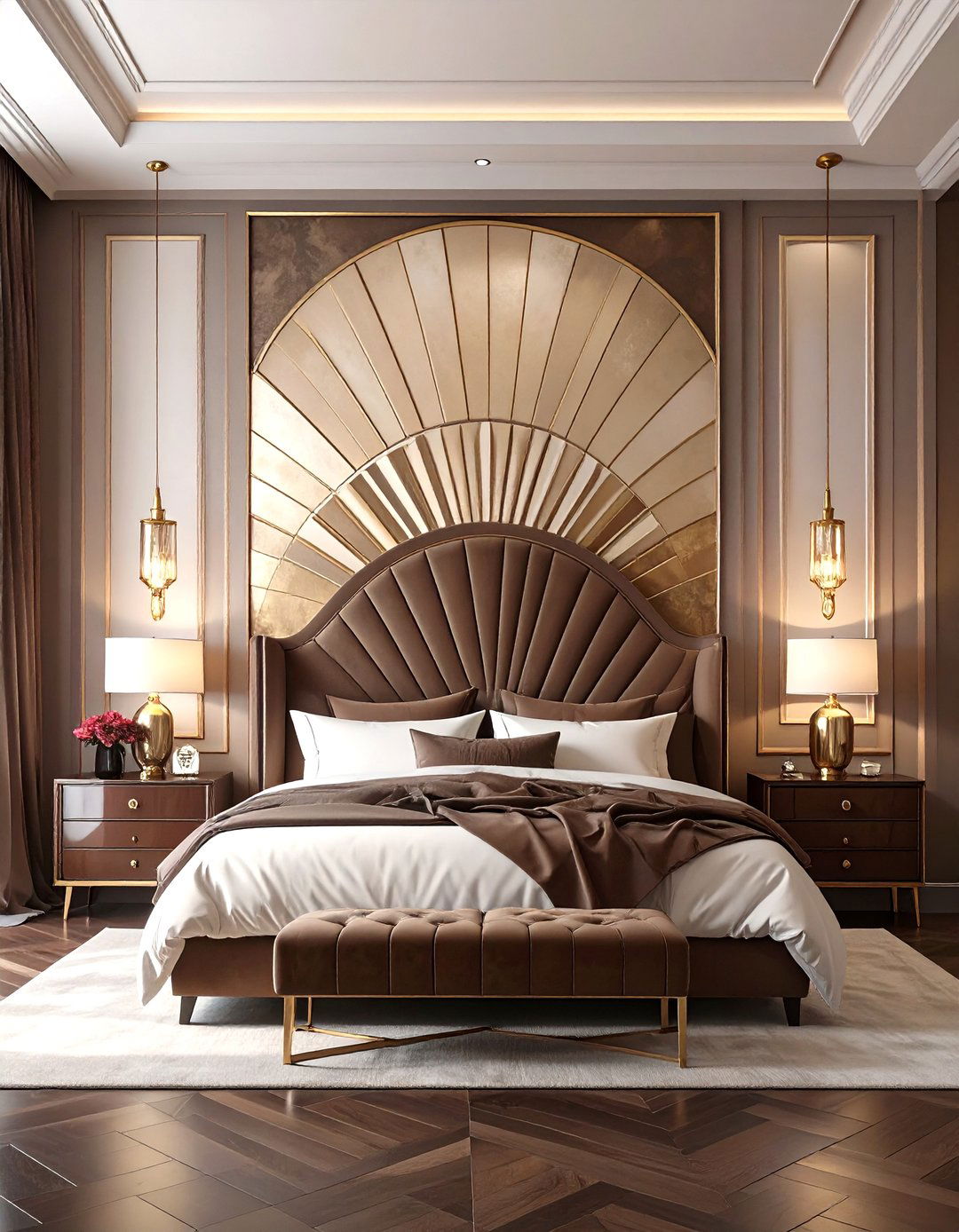 Art Deco Brown and Gold Bedroom - 30 brown bedroom ideas