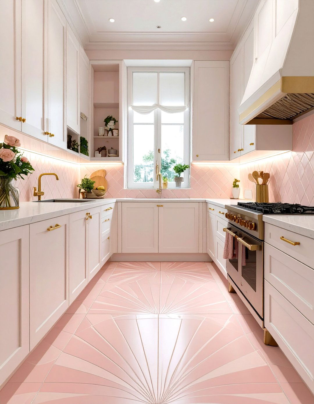 Art Deco Fan Pattern Kitchen Floor Tile - 30 small kitchen floor tile ideas