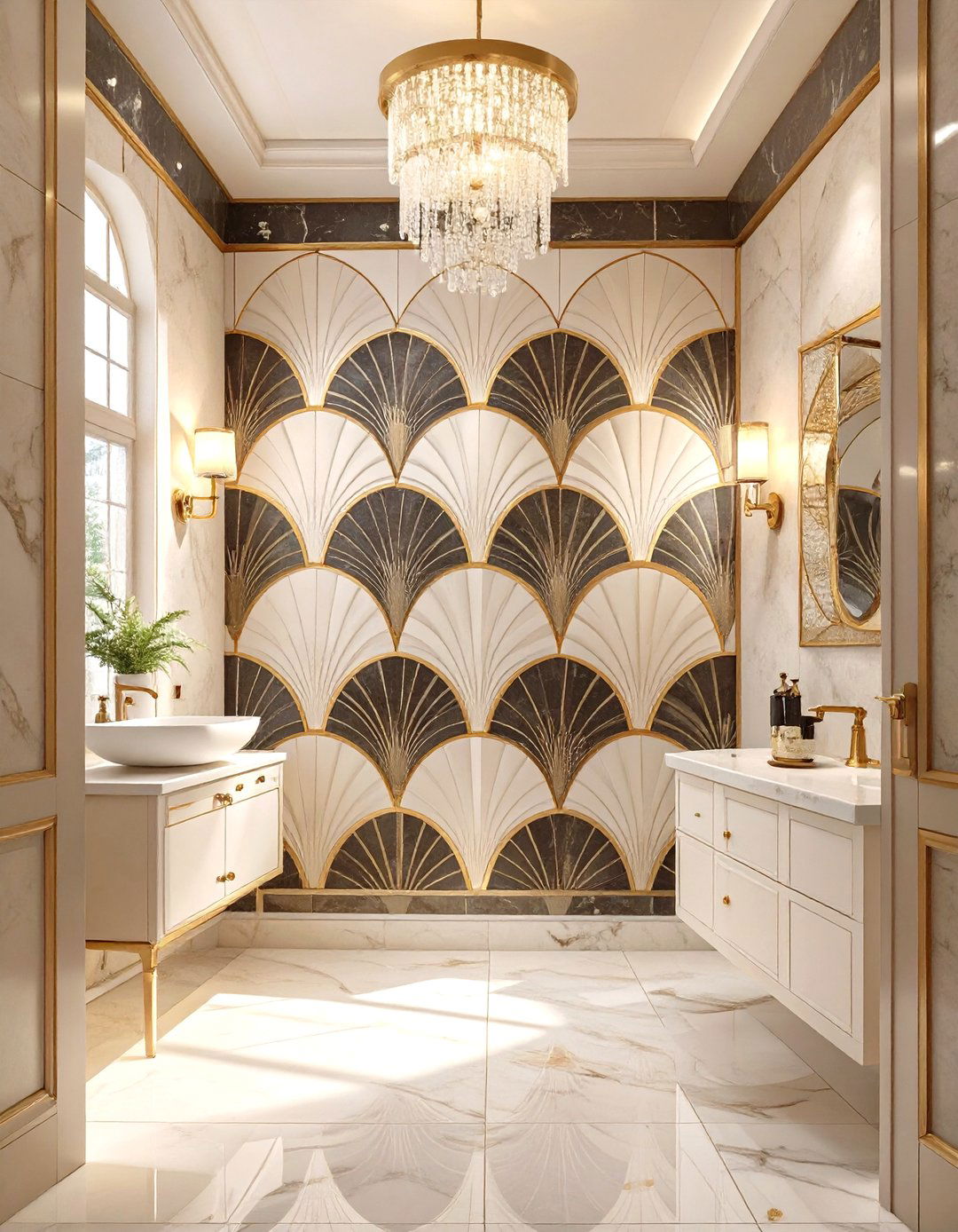 Art Deco Fan Pattern Shower Tiles - 30 shower tile ideas 2025