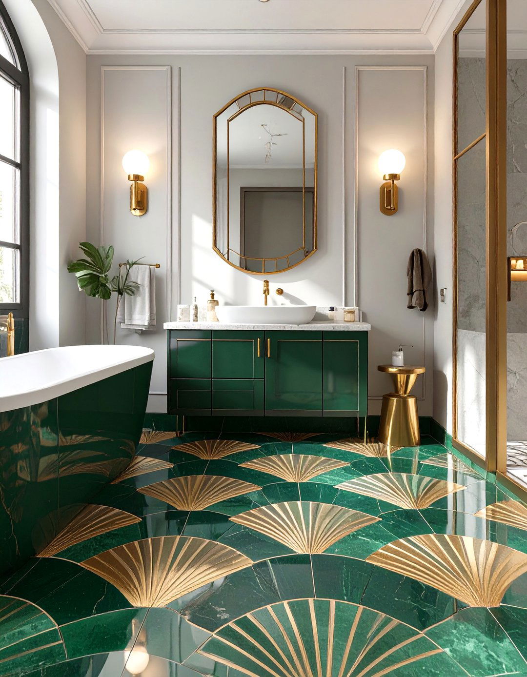 Art Deco Fan Pattern Tiles - 30 bathroom floor tile ideas 2025
