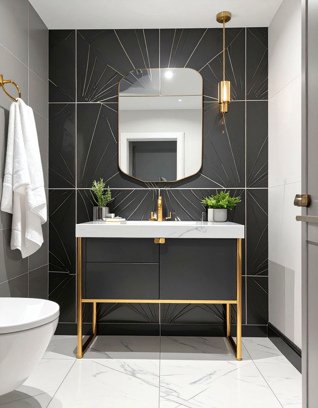 Art Deco Fan Tile Accent Wall - 30 small bathroom accent wall ideas